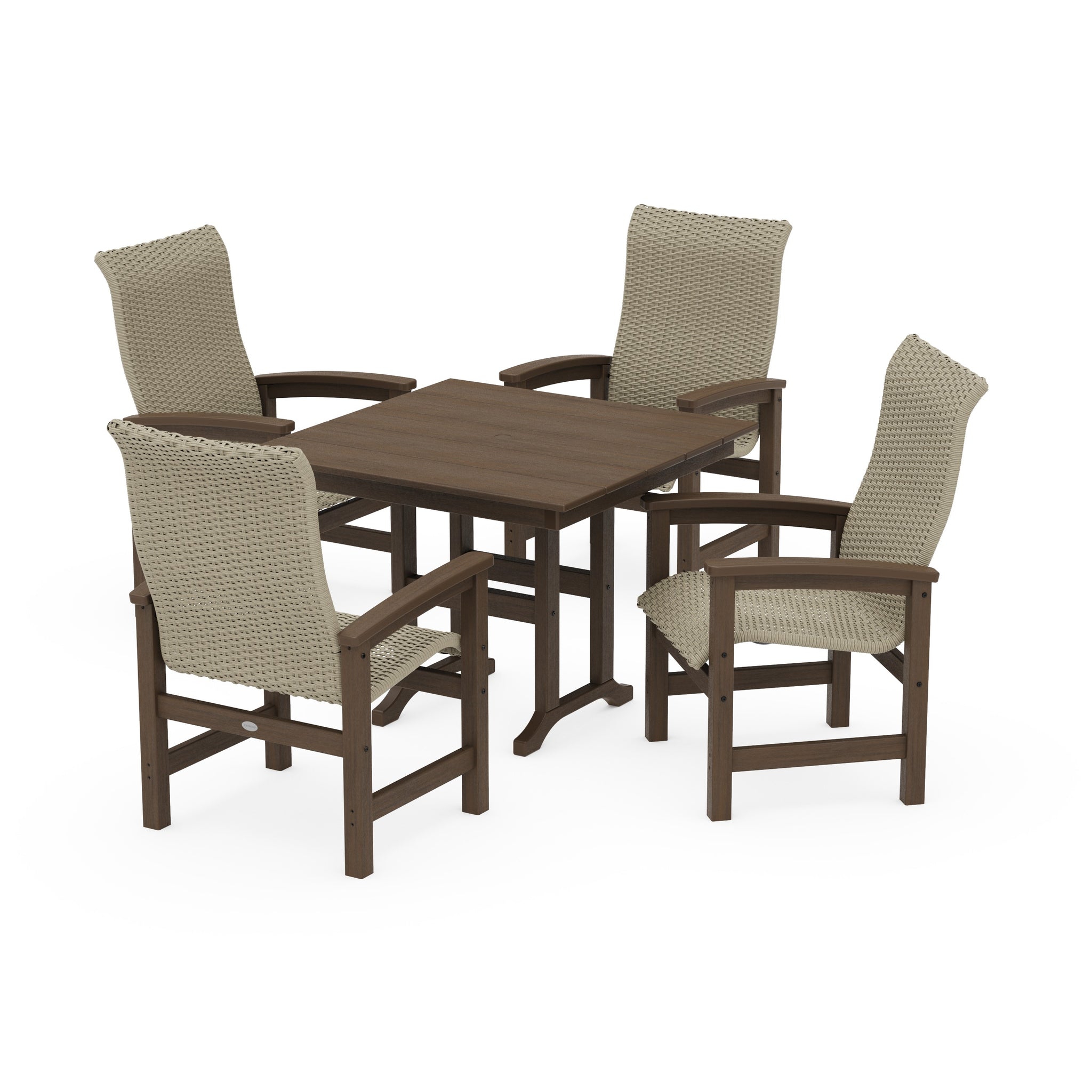 Coastal Woven High-Back 5-Piece Farmhouse Dining Set
