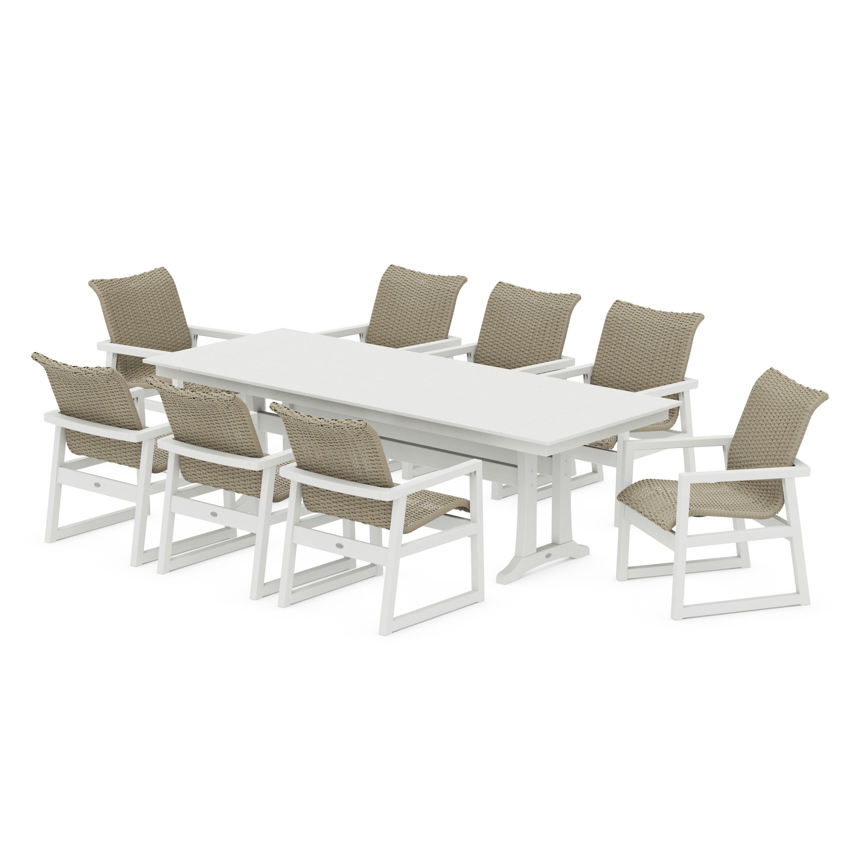 EDGE Woven 9-Piece Farmhouse Dining Set with Trestle Legs