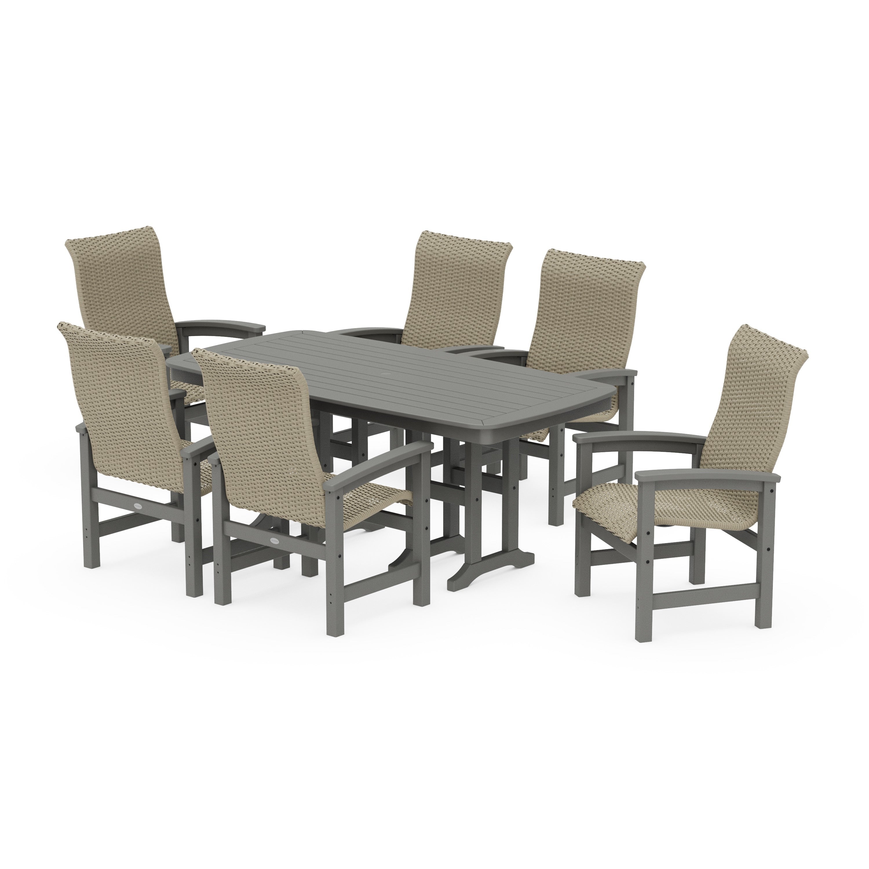 Coastal Woven High-Back Arm Chair 7-Piece Dining Set