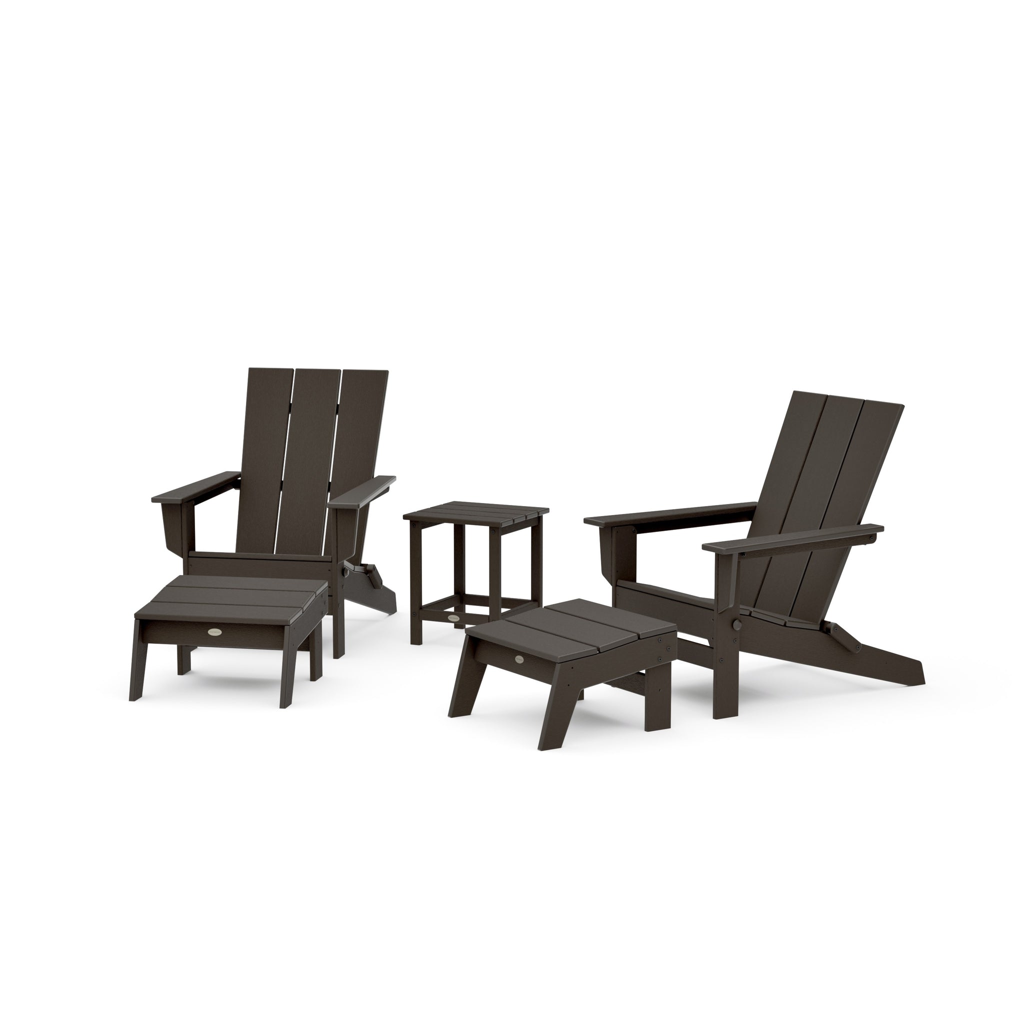 5-Piece Modern Studio Folding Adirondack Set with Ottomans and Side Table