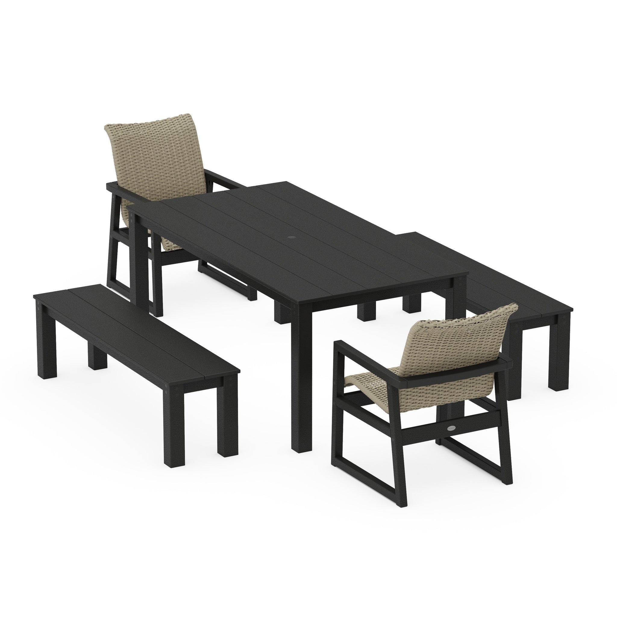 EDGE Woven 5-Piece Parsons Dining Set with Benches