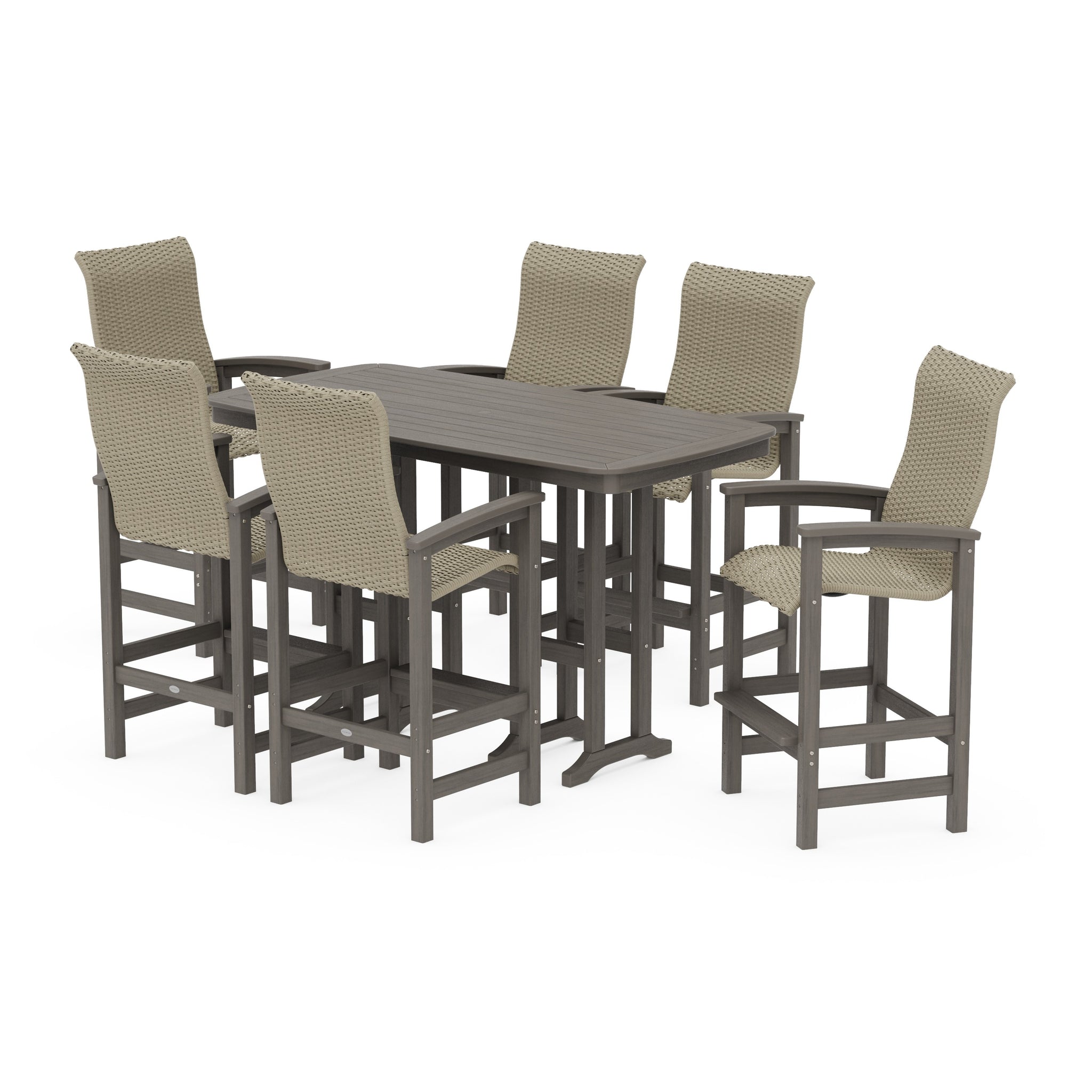 Coastal Woven High-Back Arm Chair 7-Piece Bar Set