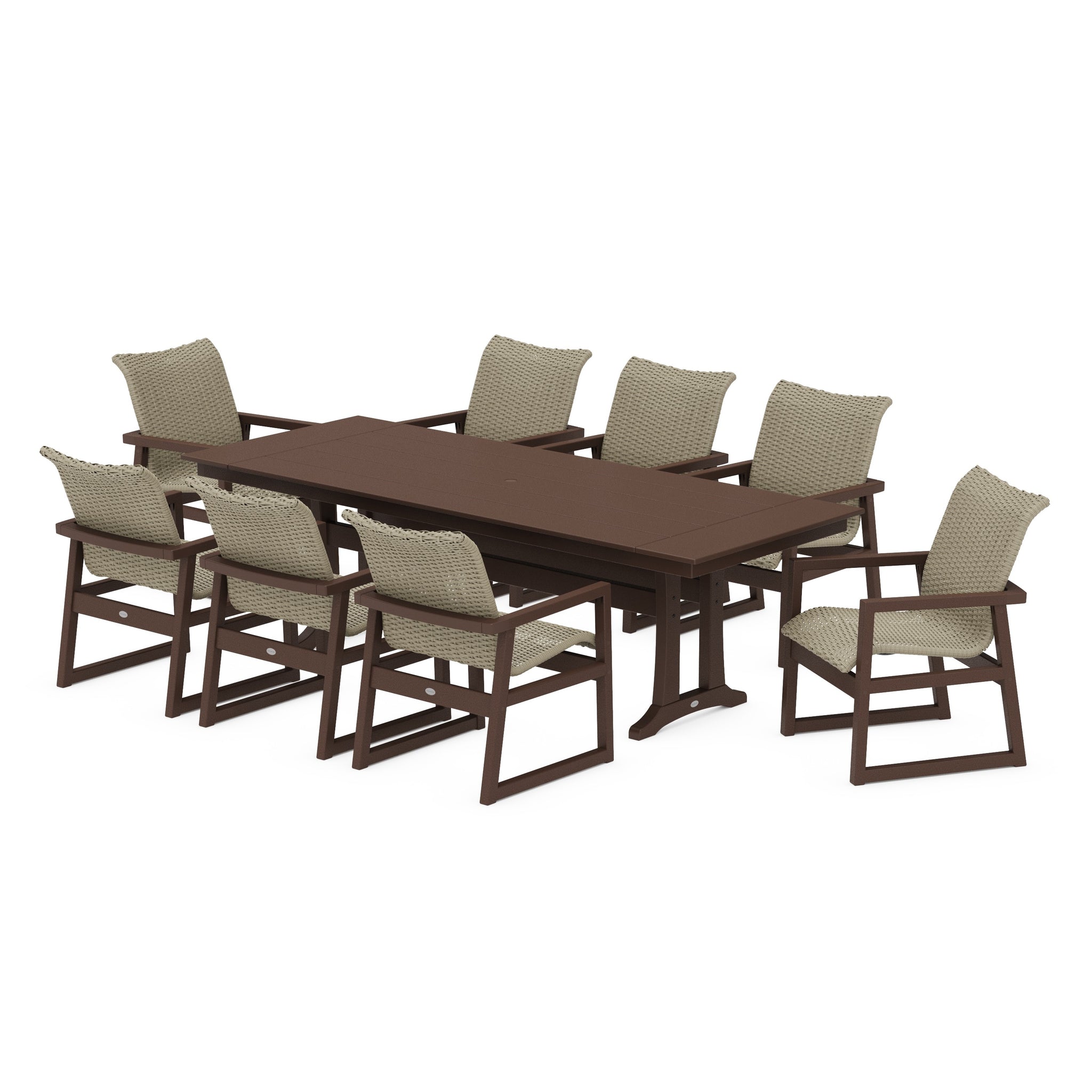 EDGE Woven 9-Piece Farmhouse Dining Set with Trestle Legs