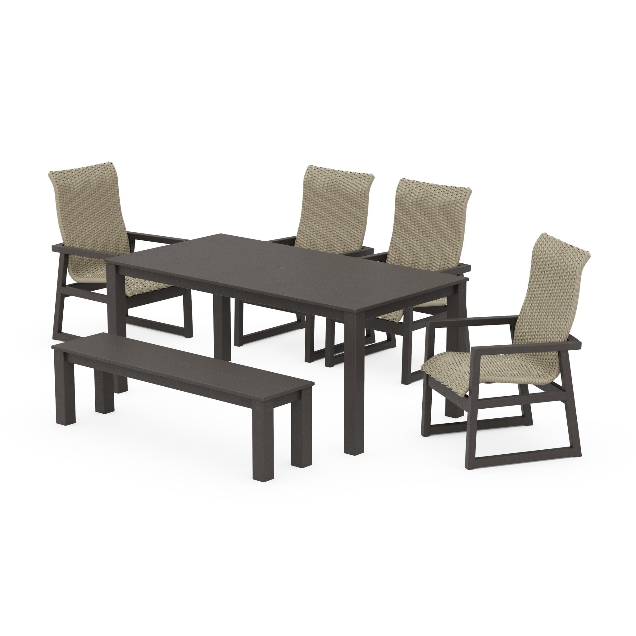 EDGE Woven Highback 6-Piece Parsons Dining Set with Bench