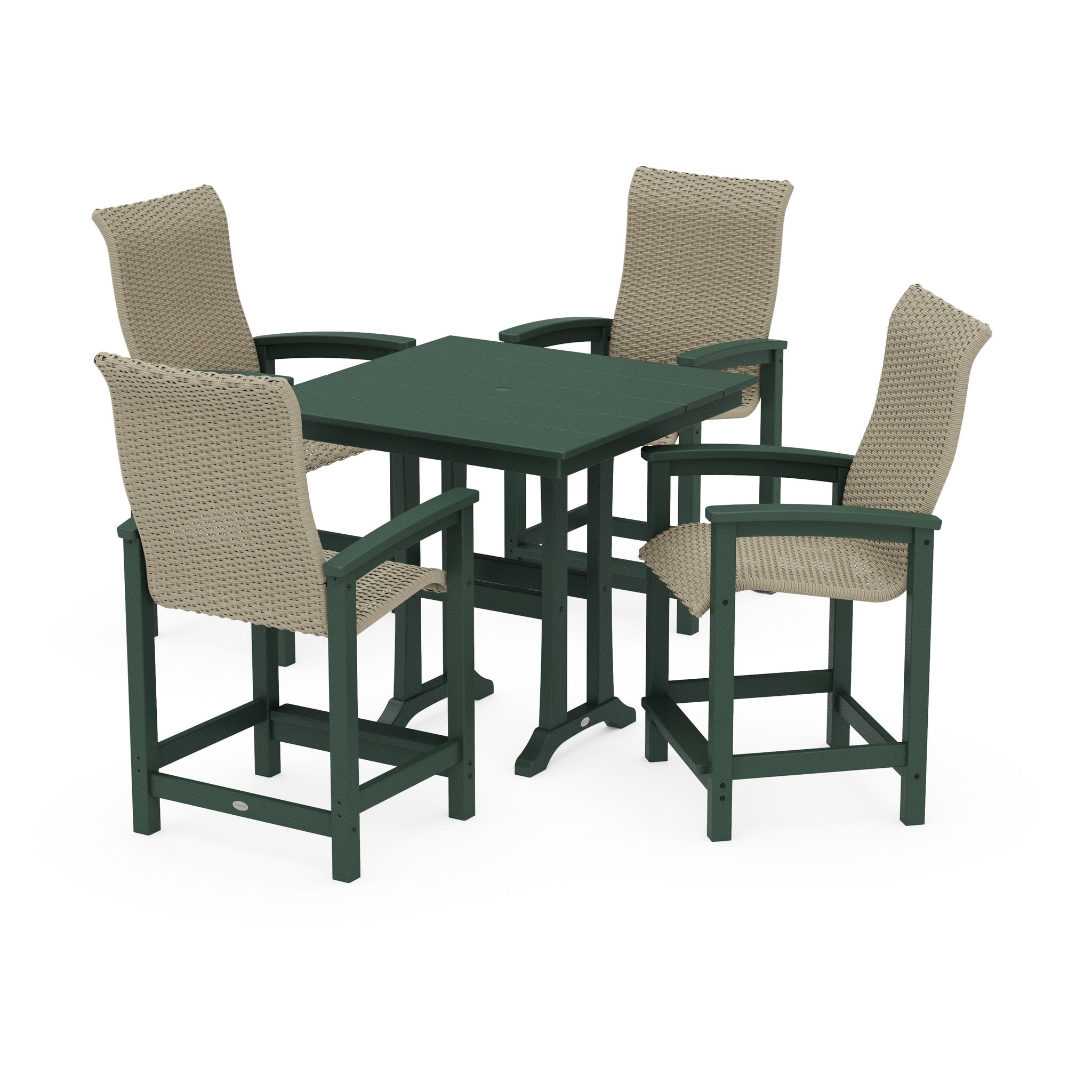 Coastal Woven High-Back 5-Piece Farmhouse Counter Set with Trestle Legs