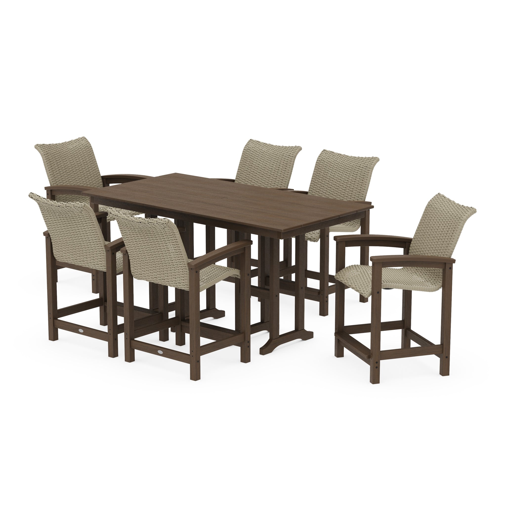 Coastal Woven Arm Chair 7-Piece Farmhouse Counter Set