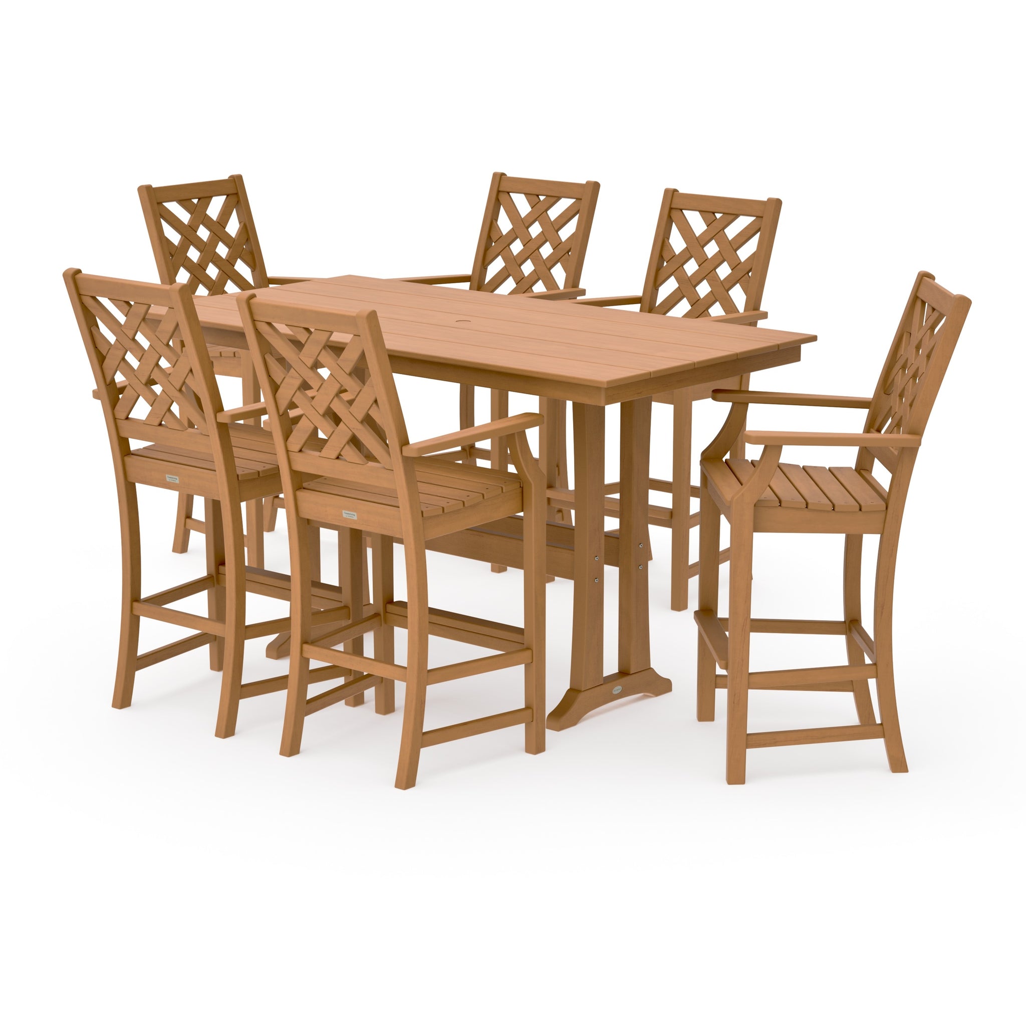 Wovendale Arm Chair 7-Piece Farmhouse Bar Set with Trestle Legs