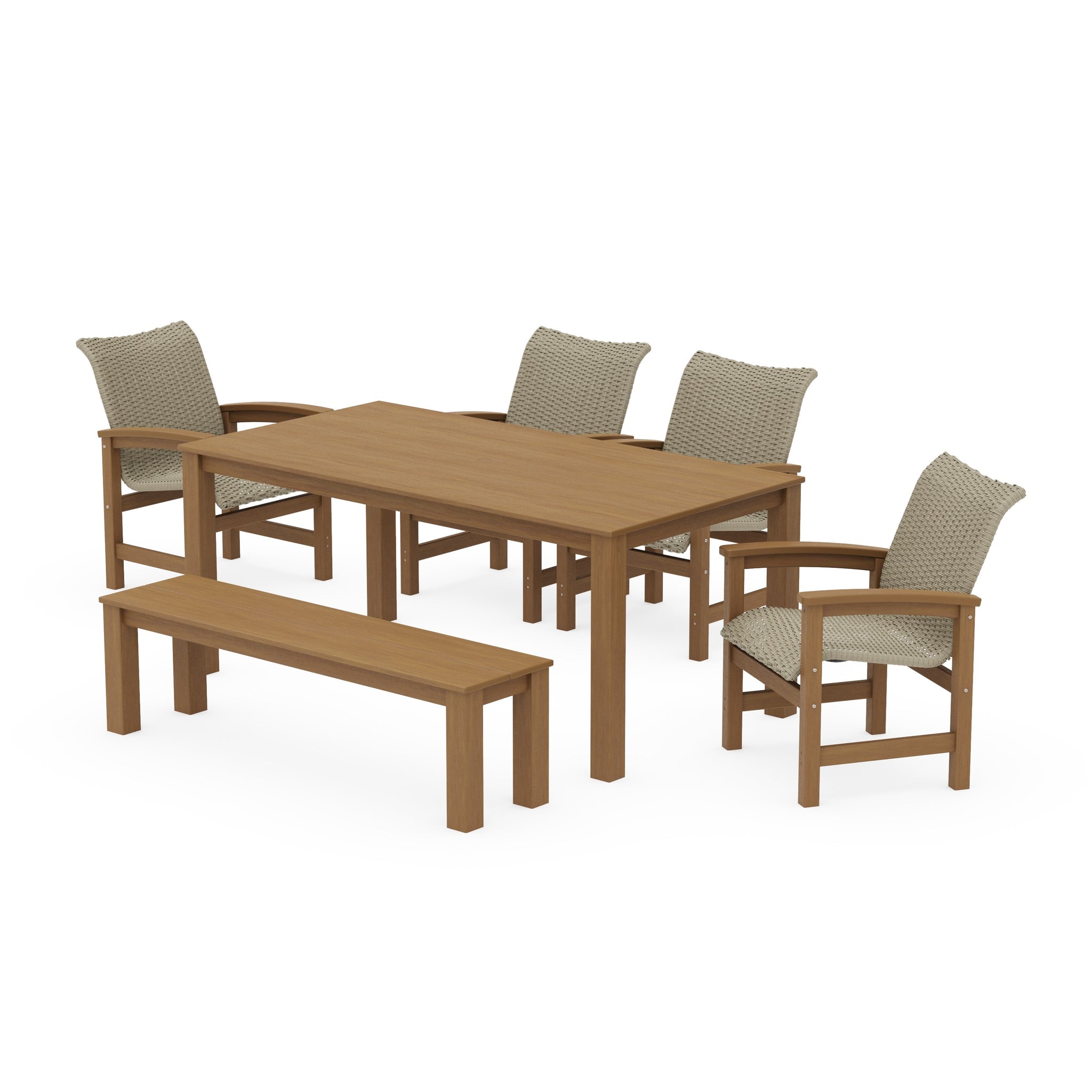 Coastal Woven 6-Piece Parsons Dining Set with Bench