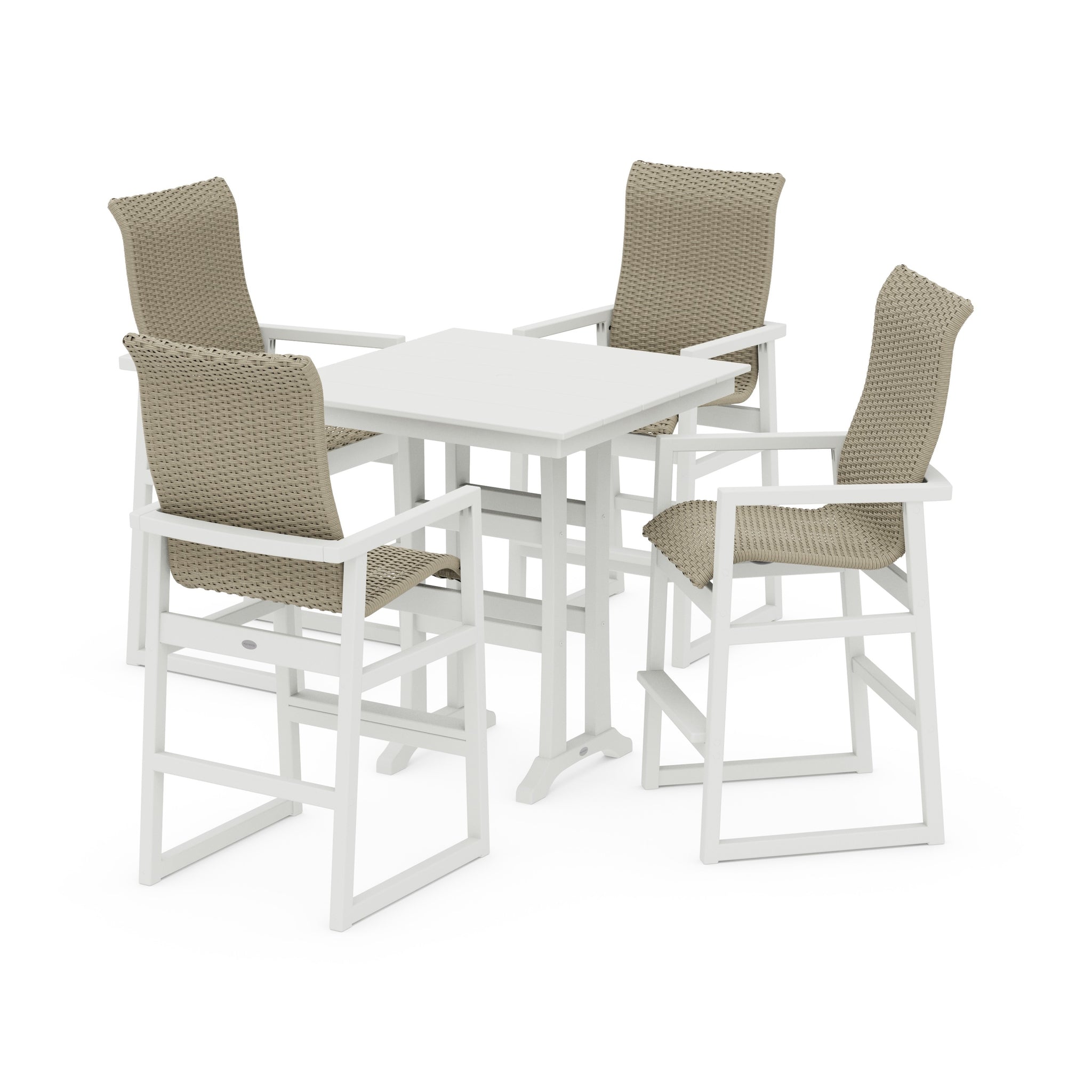 EDGE Woven Highback 5-Piece Farmhouse Bar Set with Trestle Legs