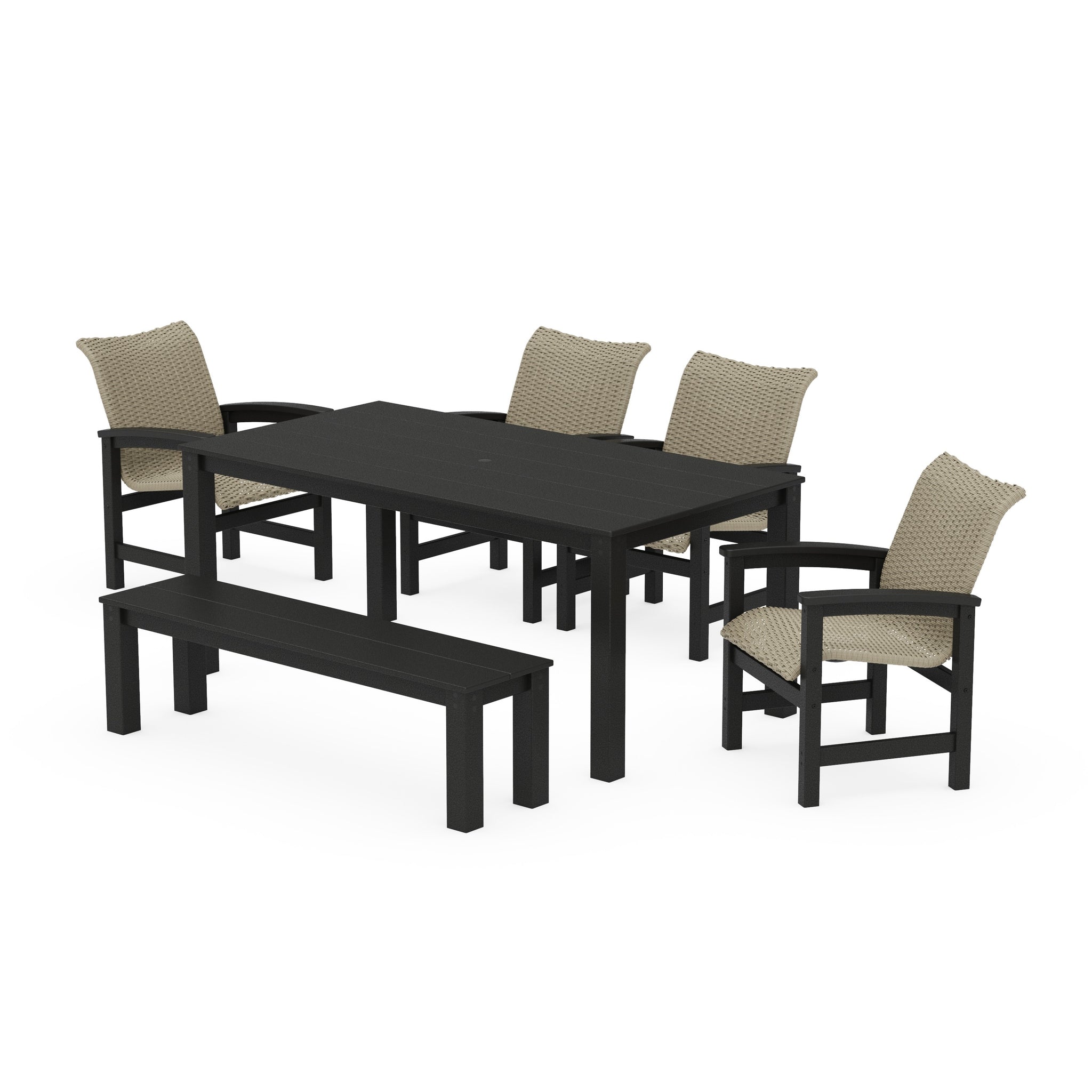 Coastal Woven 6-Piece Parsons Dining Set with Bench