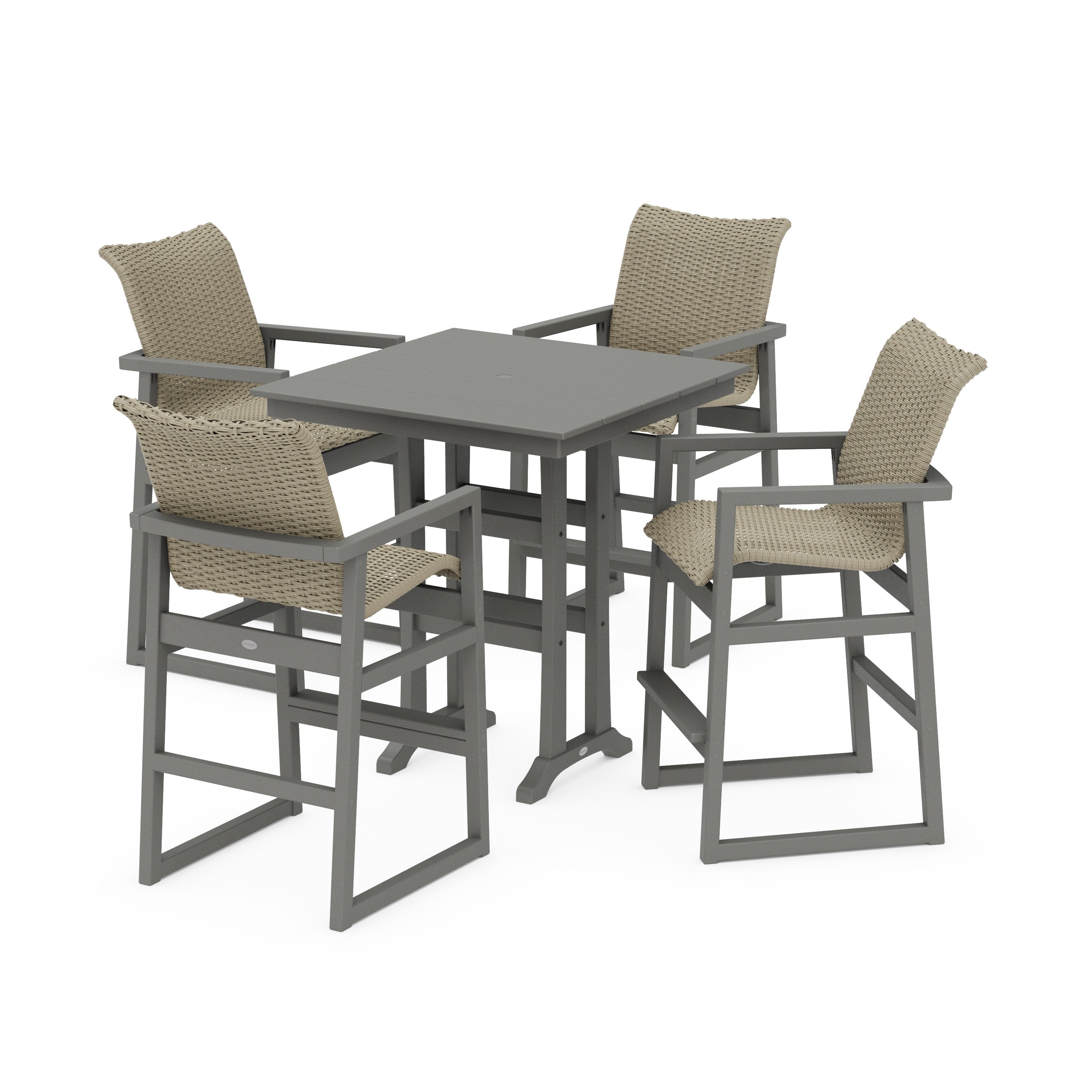 EDGE Woven 5-Piece Farmhouse Bar Set with Trestle Legs