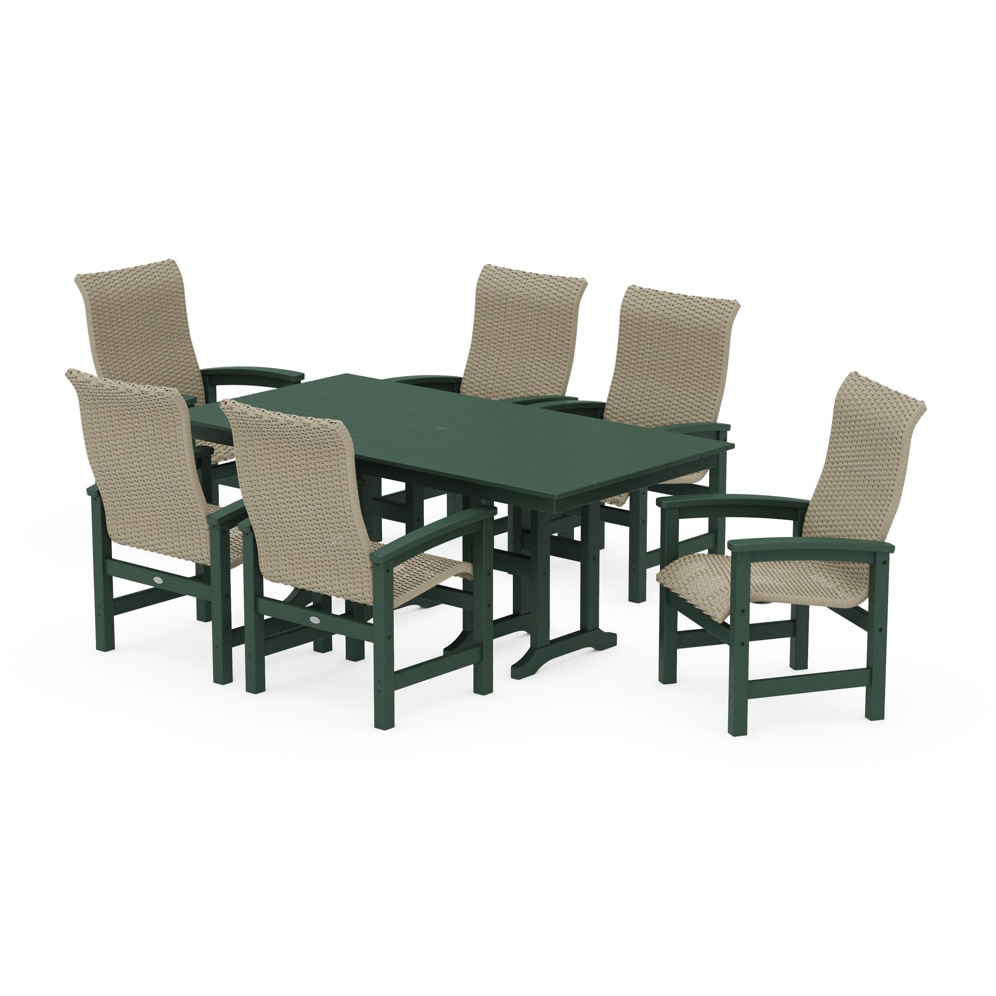 Coastal Woven High-Back Arm Chair 7-Piece Farmhouse Dining Set