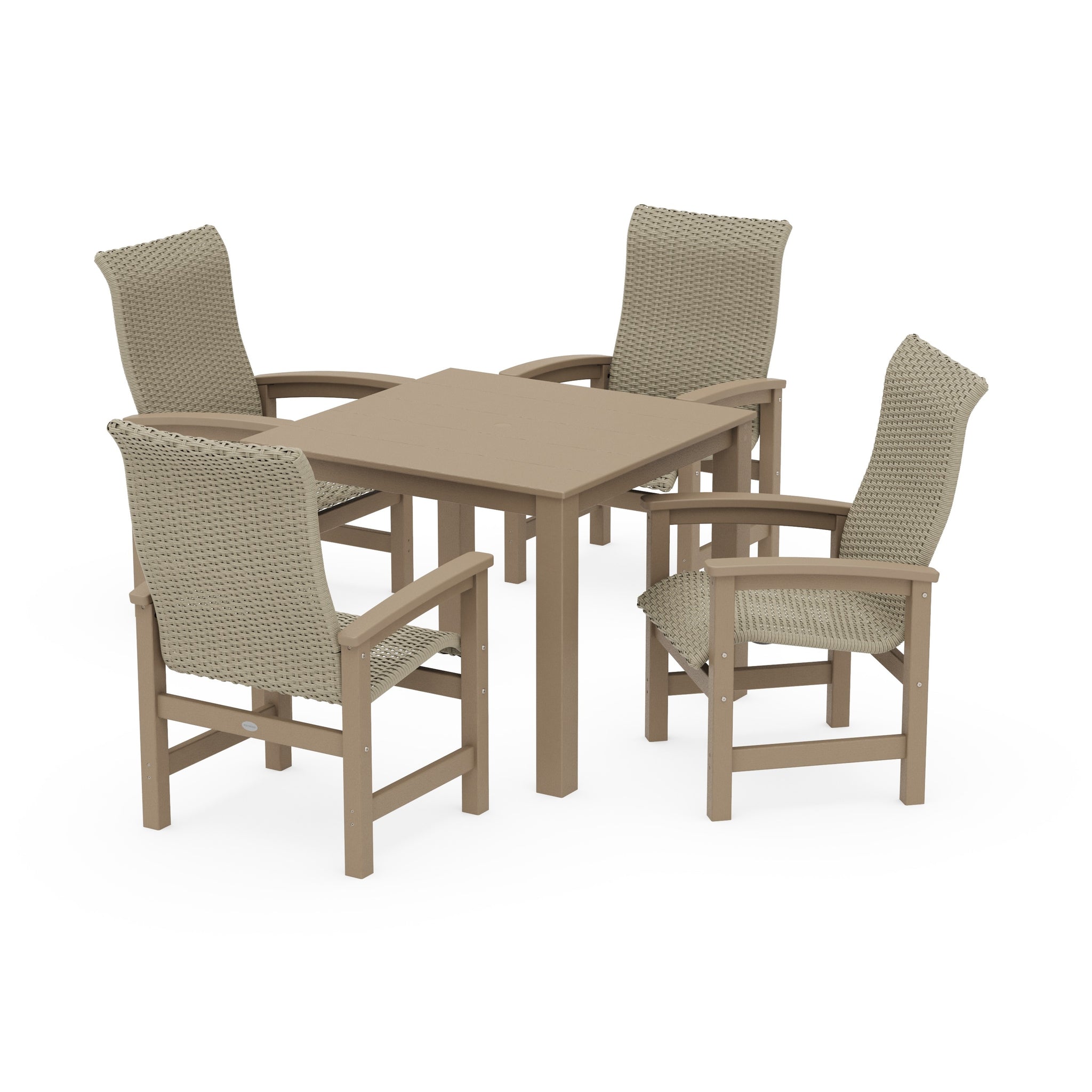 Coastal Woven High-Back 5-Piece Parsons Dining Set