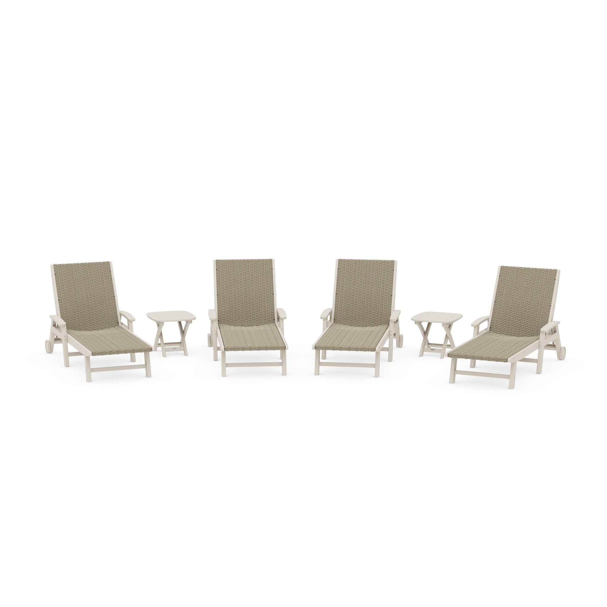 6- Piece Coastal Woven Chaise with Arms and Wheels Chaise Lounge Set
