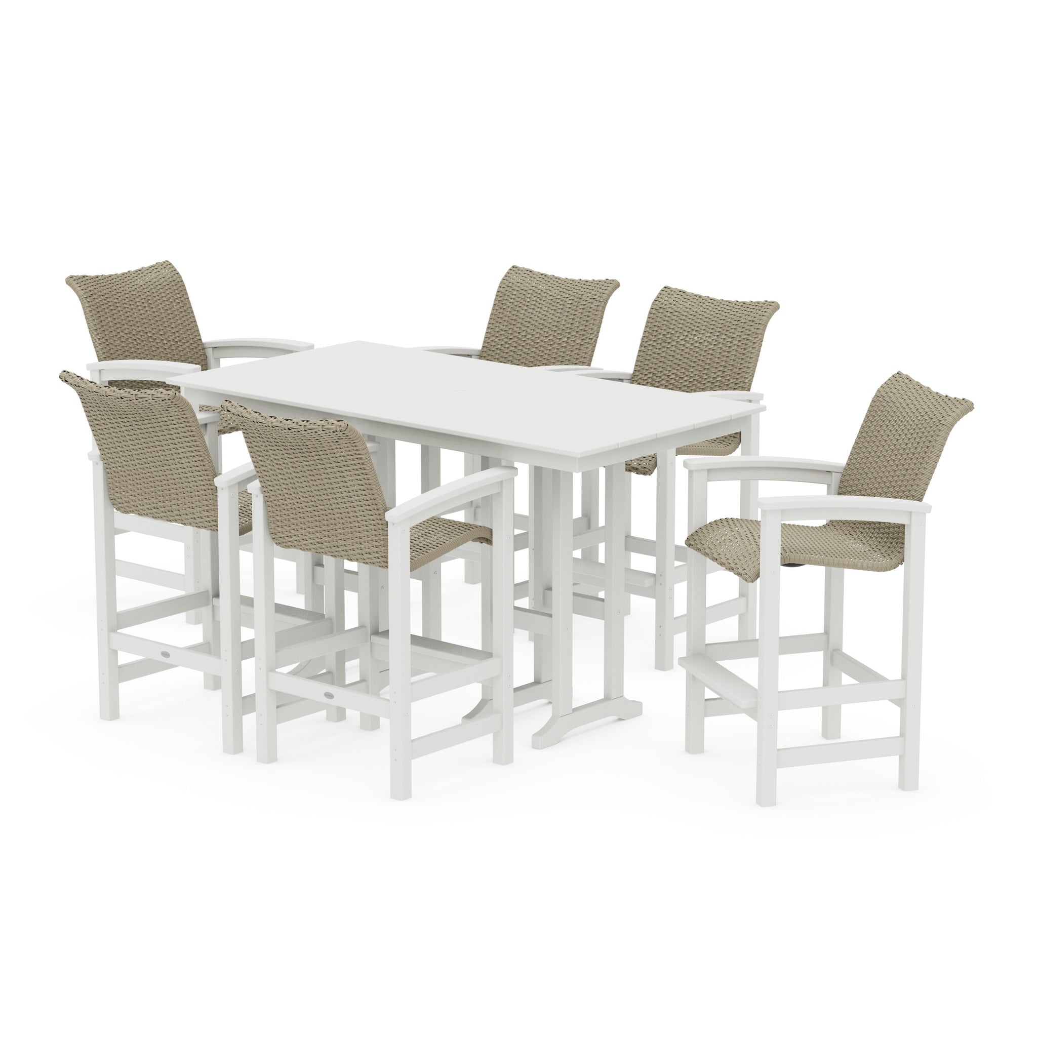 Coastal Woven Arm Chair 7-Piece Farmhouse Bar Set