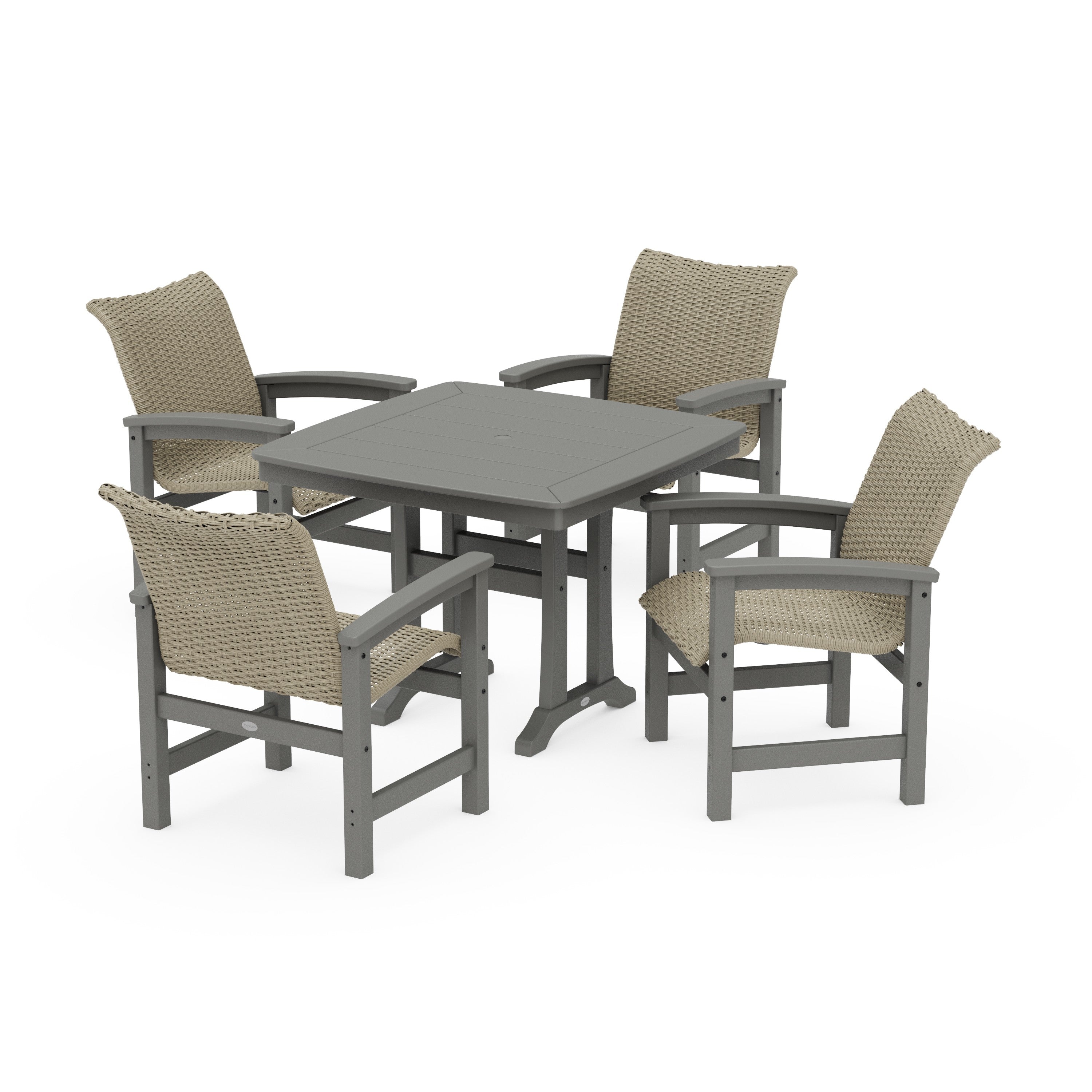Coastal Woven 5-Piece Dining Set with Trestle Legs