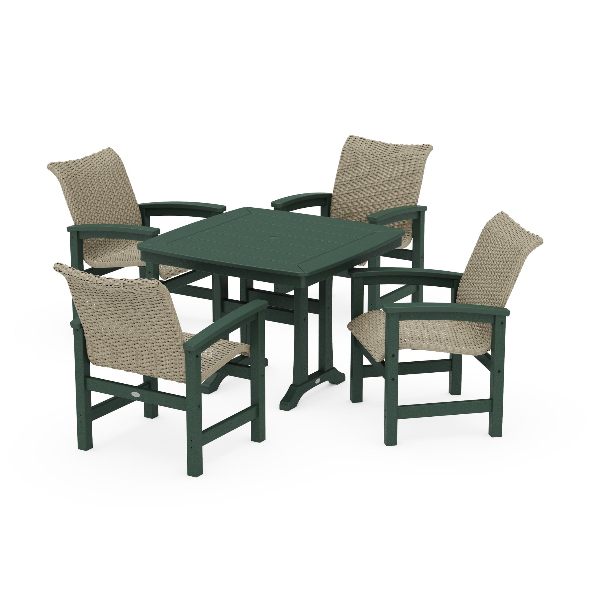 Coastal Woven 5-Piece Dining Set with Trestle Legs