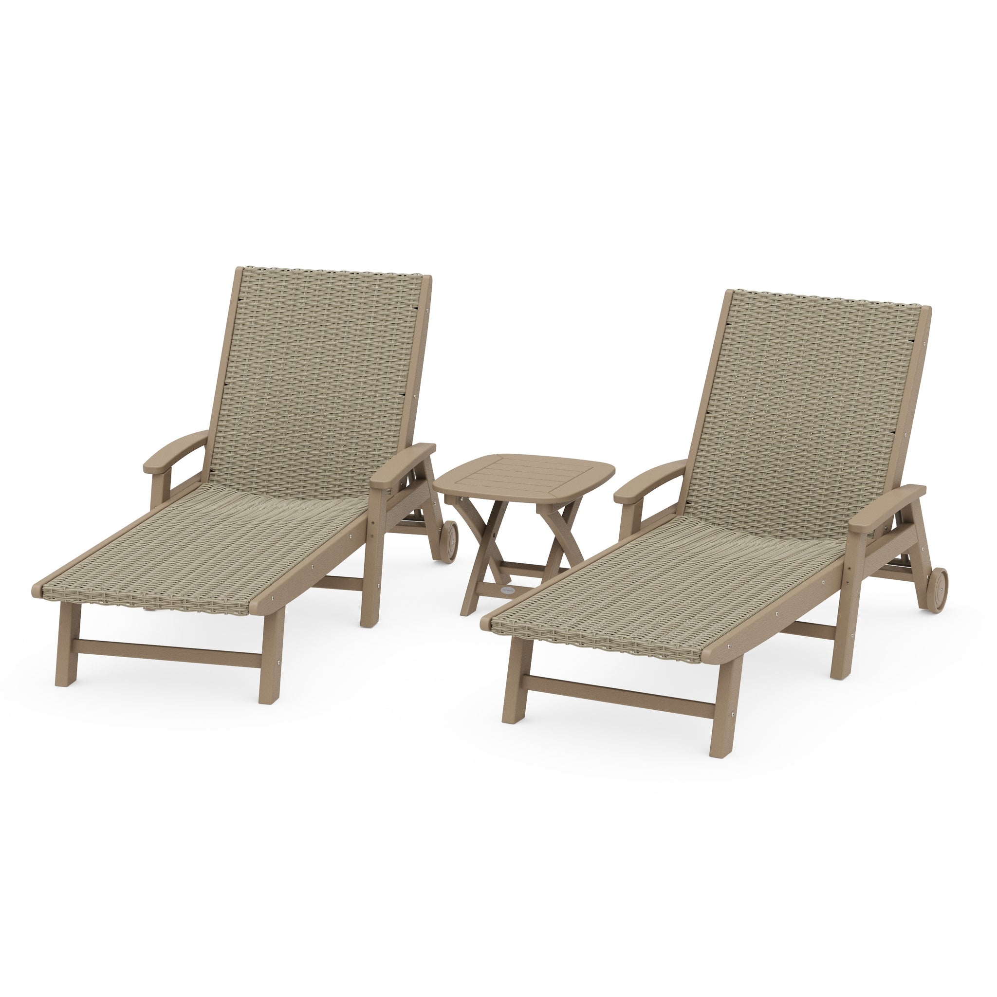 3-Piece Coastal Woven Chaise with Arms and Wheels Chaise Lounge Set