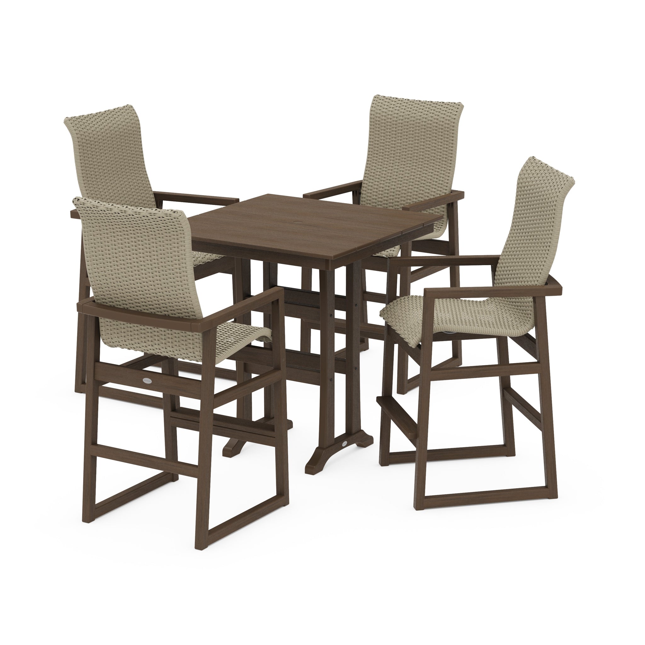 EDGE Woven Highback 5-Piece Farmhouse Bar Set with Trestle Legs