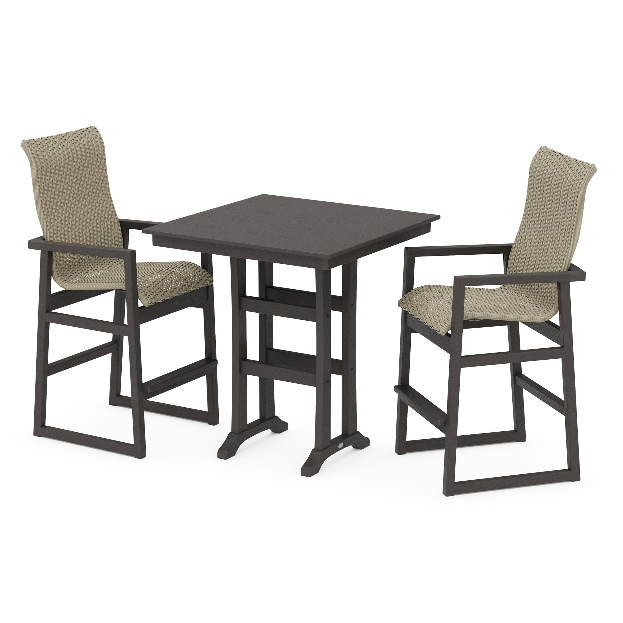 EDGE Woven Highback 3-Piece Farmhouse Bar Set with Trestle Legs