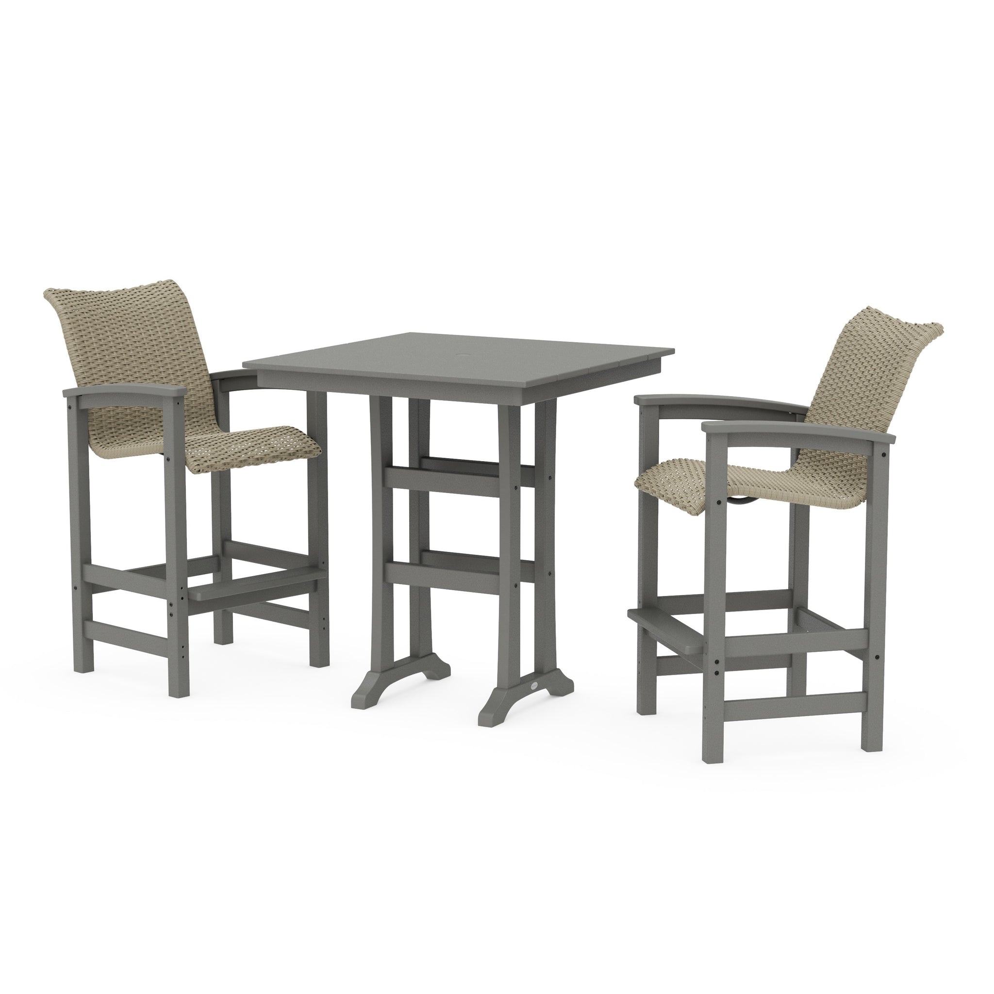 Coastal Woven 3-Piece Farmhouse Bar Set with Trestle Legs