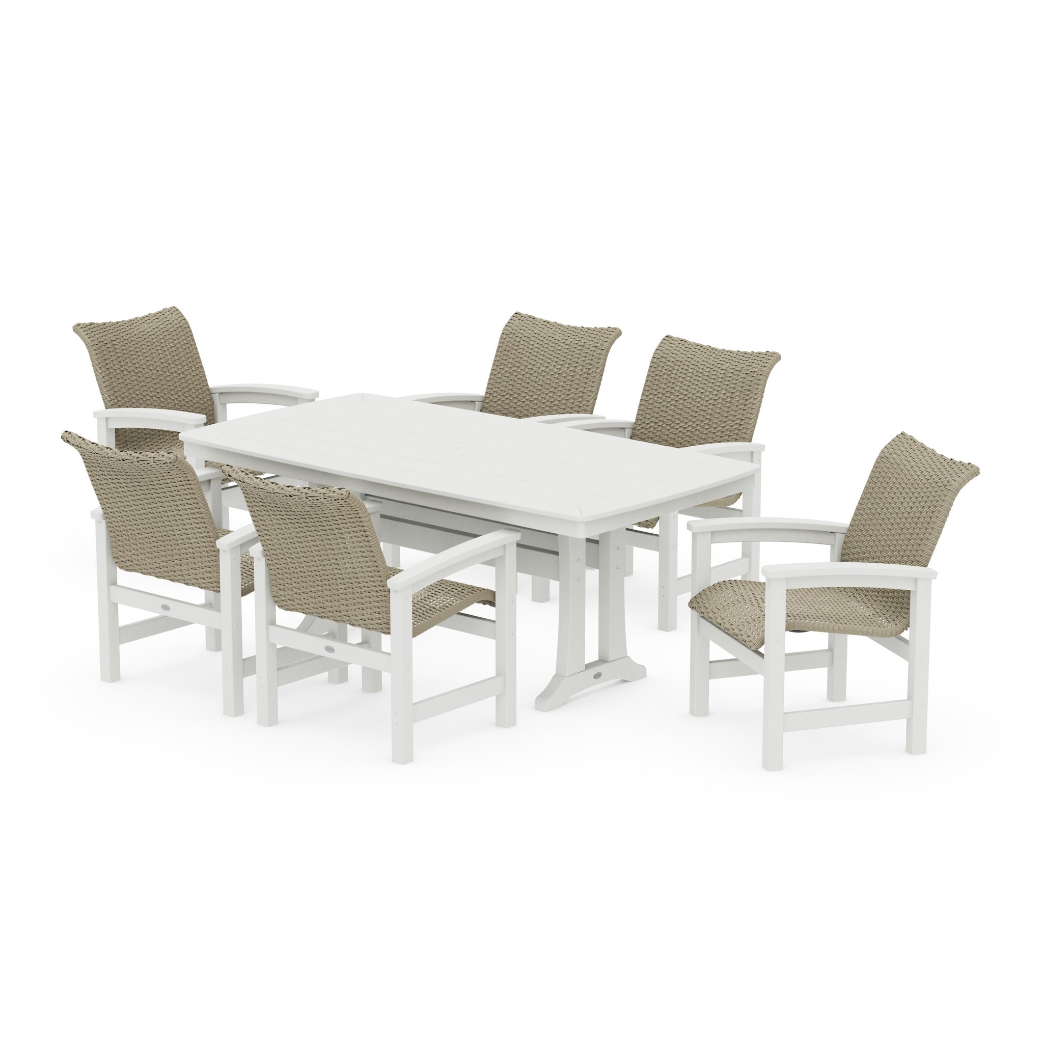 Coastal Woven Arm Chair 7-Piece Dining Set with Trestle Legs