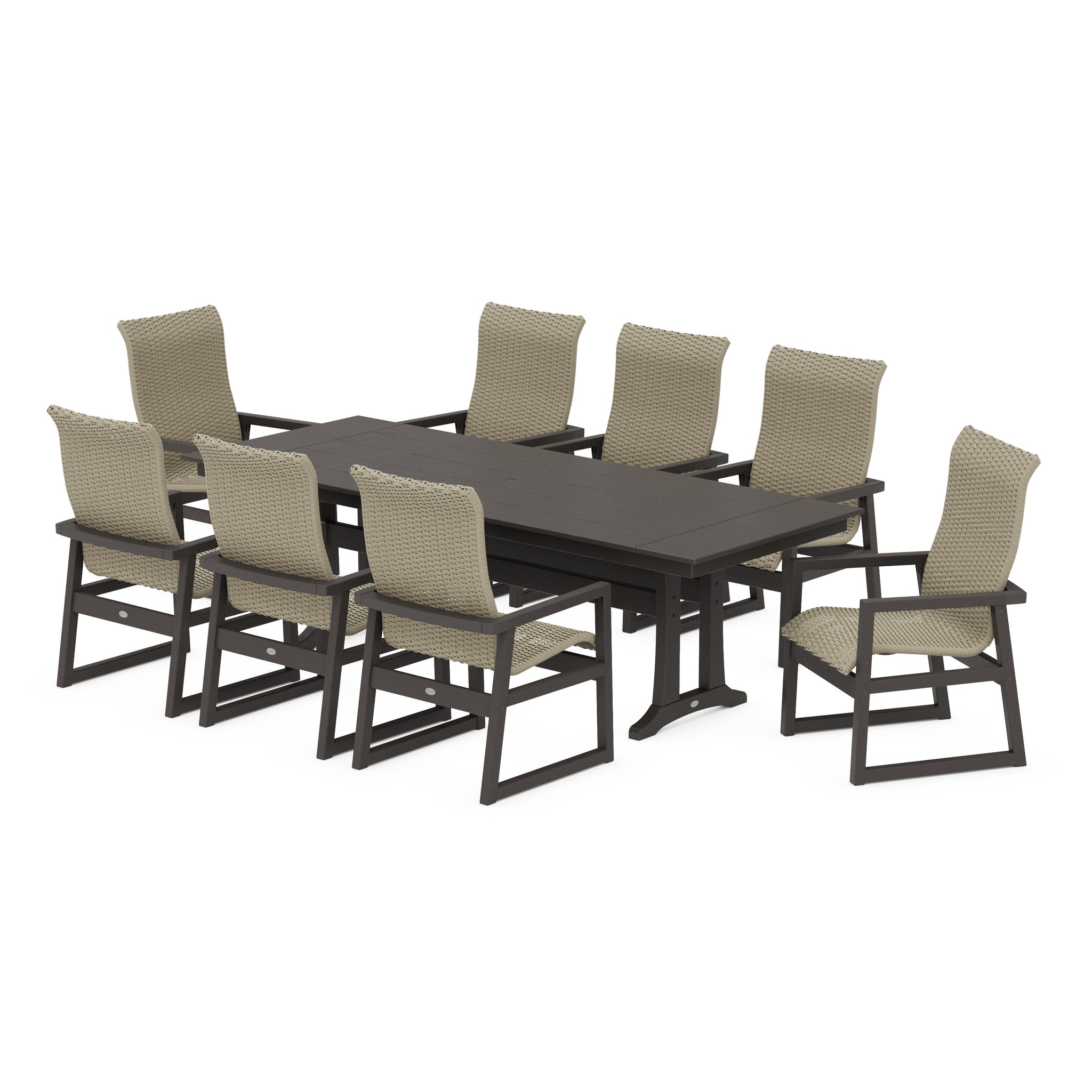 EDGE Woven Highback 9-Piece Farmhouse Dining Set with Trestle Legs