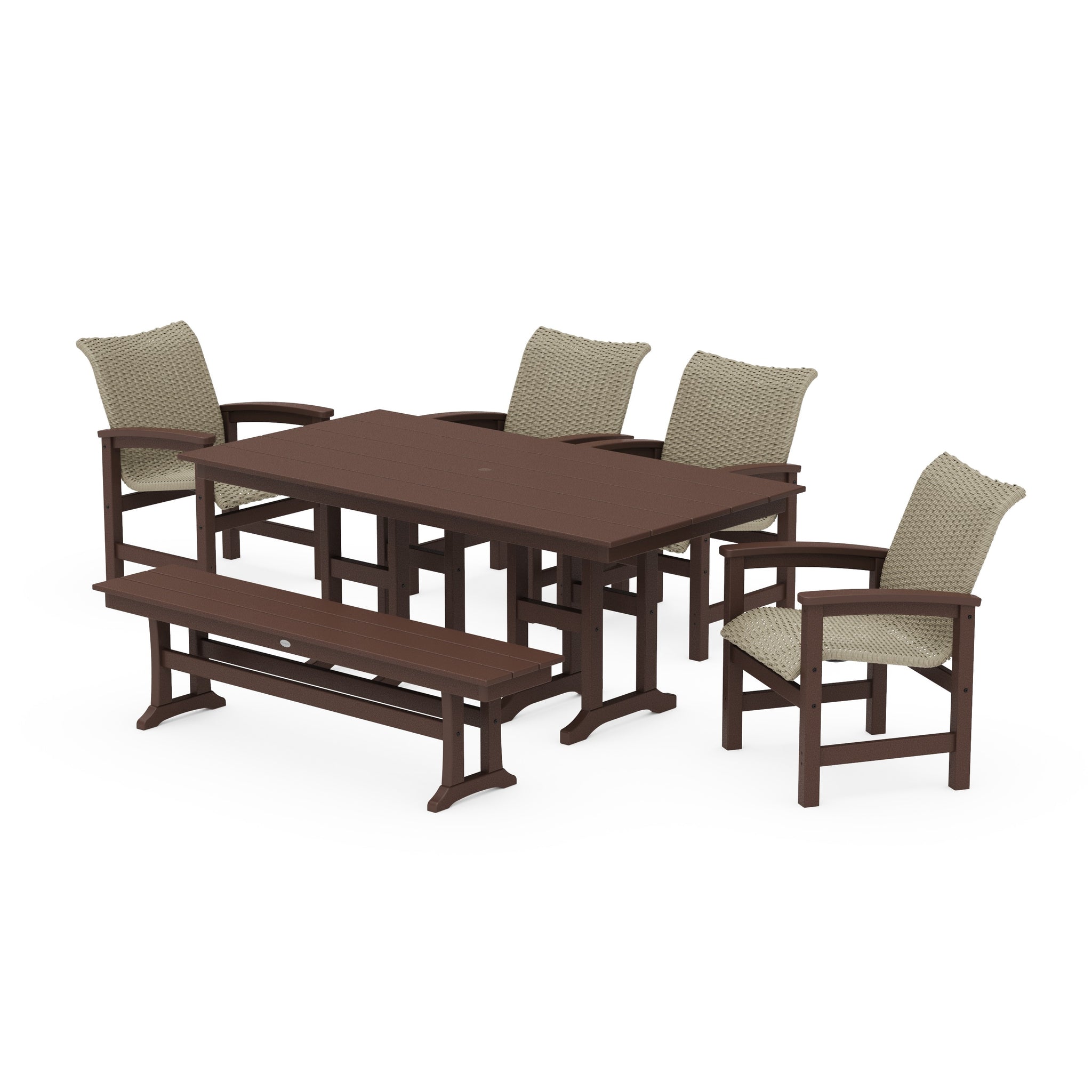 Coastal Woven 6-Piece Farmhouse Dining Set with Bench