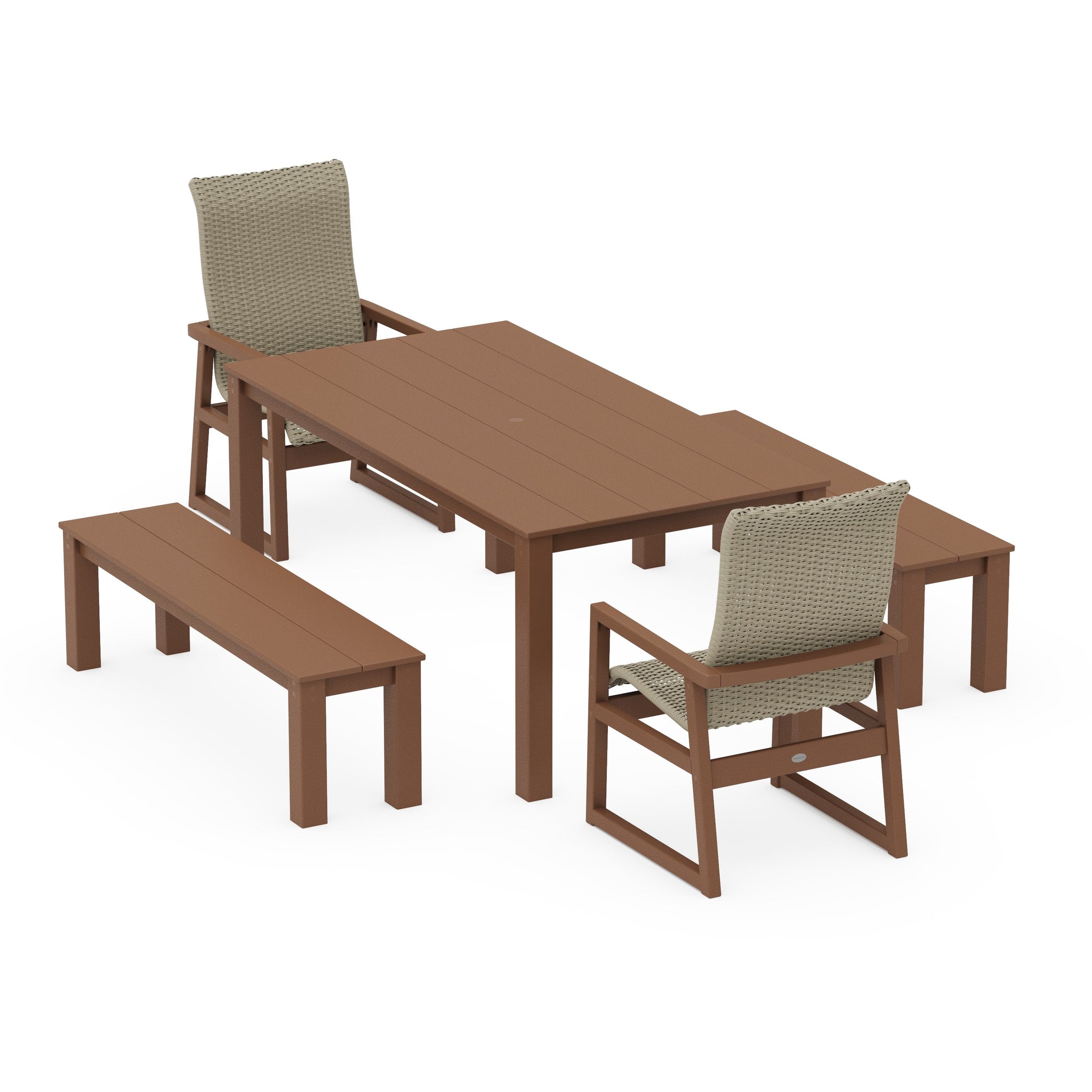 EDGE Woven Highback 5-Piece Parsons Dining Set with Benches
