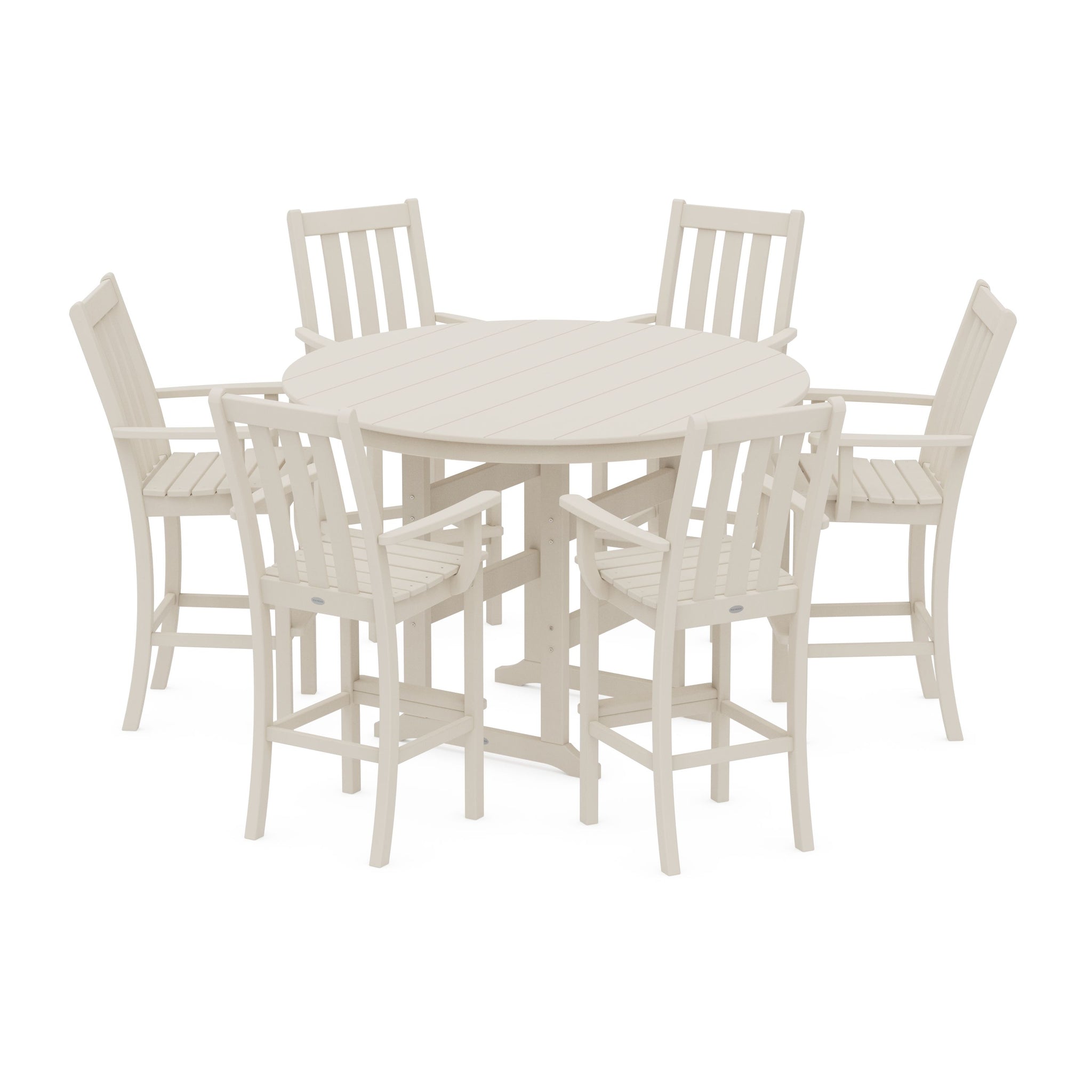 Vineyard 7-Piece Arm Chair Round Farmhouse Bar Set