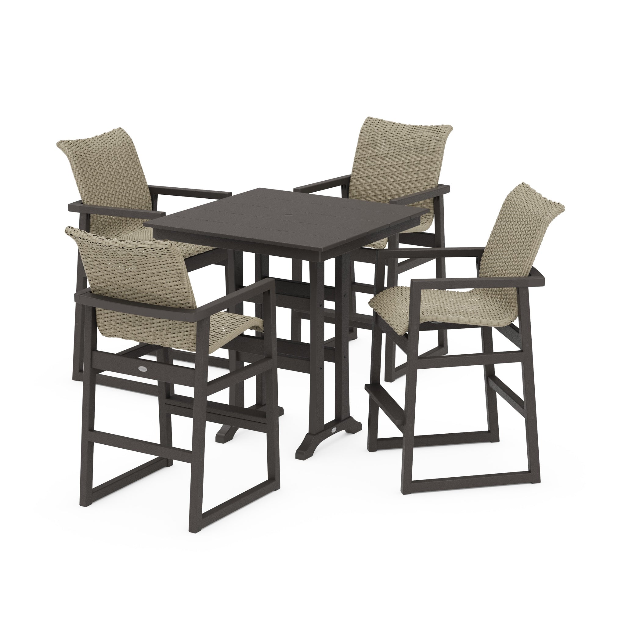 EDGE Woven 5-Piece Farmhouse Bar Set with Trestle Legs