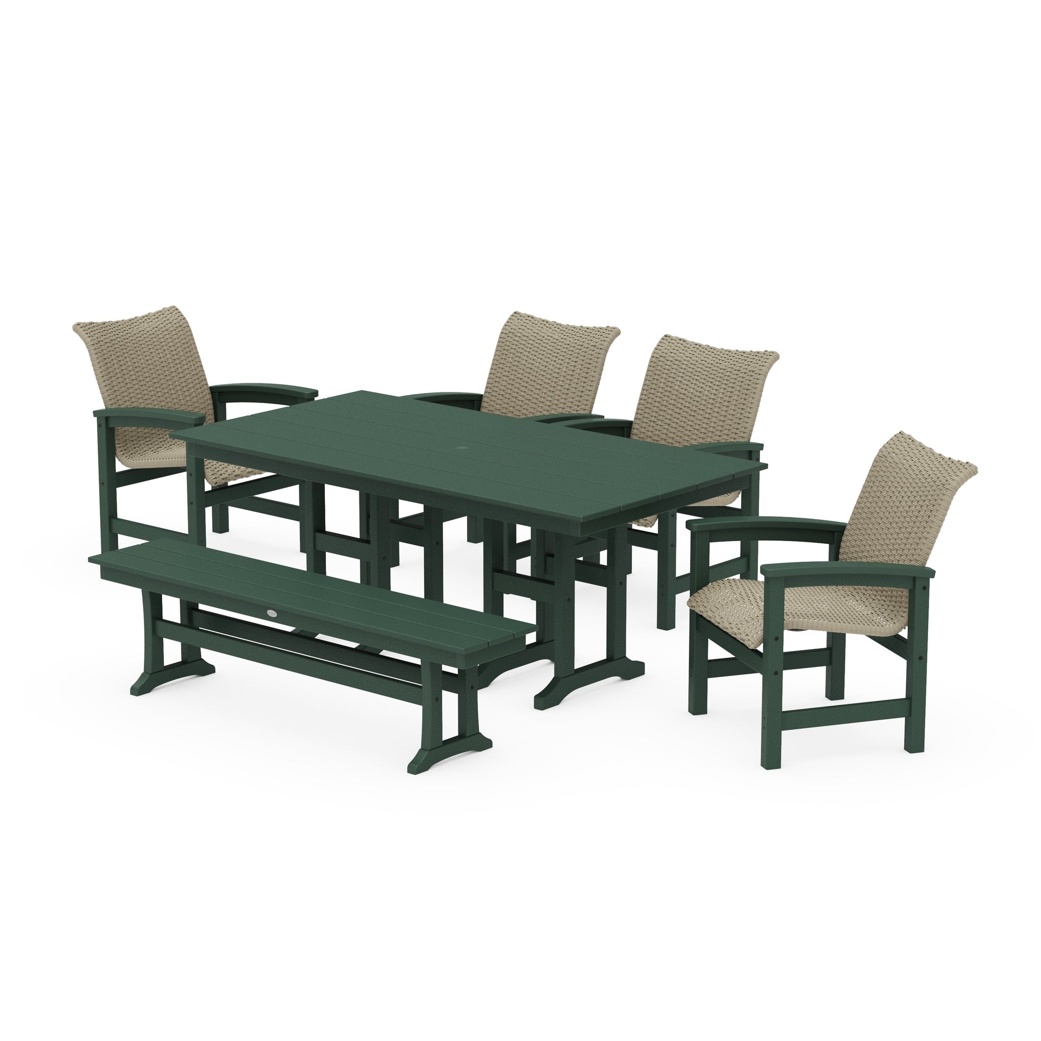 Coastal Woven 6-Piece Farmhouse Dining Set with Bench