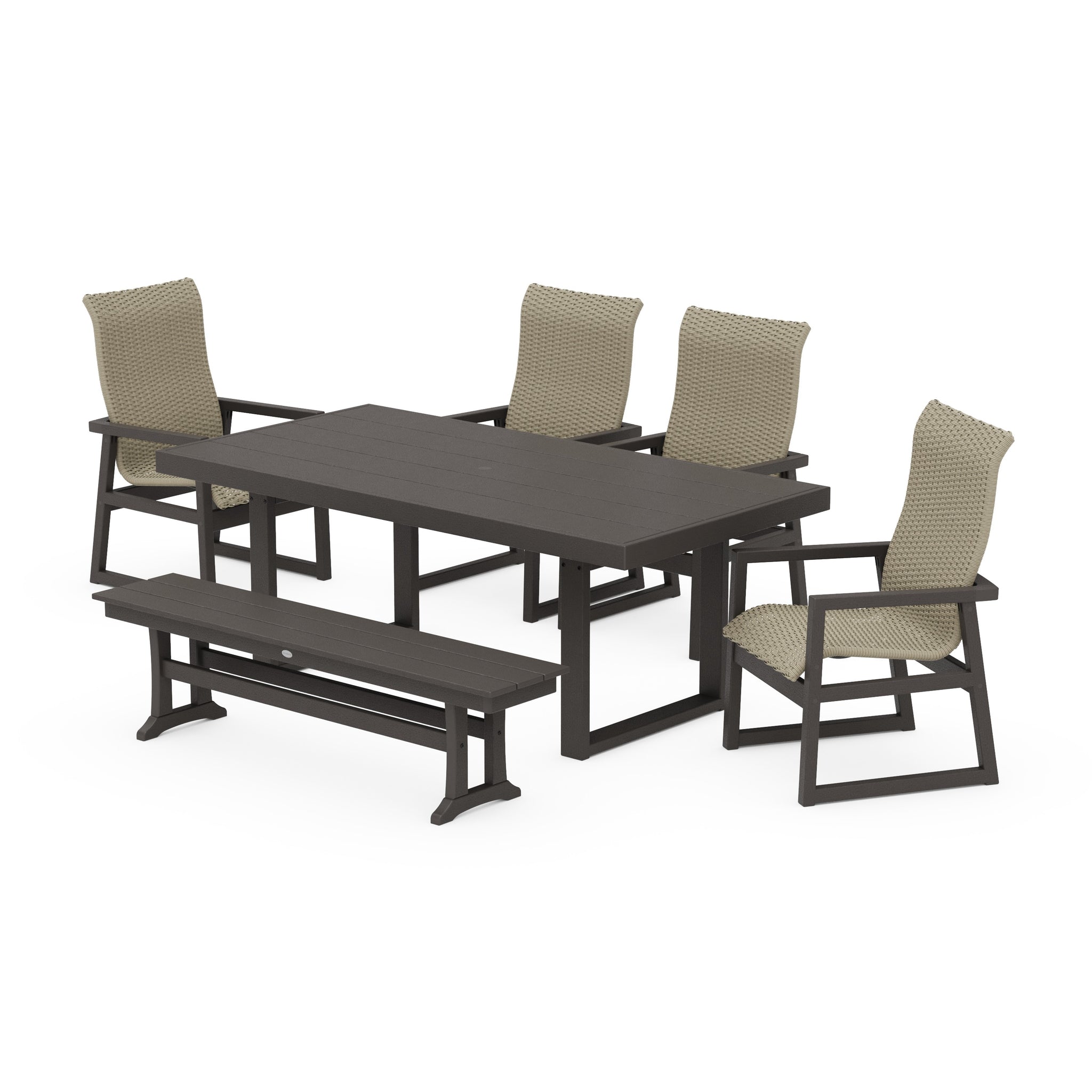 EDGE Woven Highback 6-Piece Dining Set with Bench