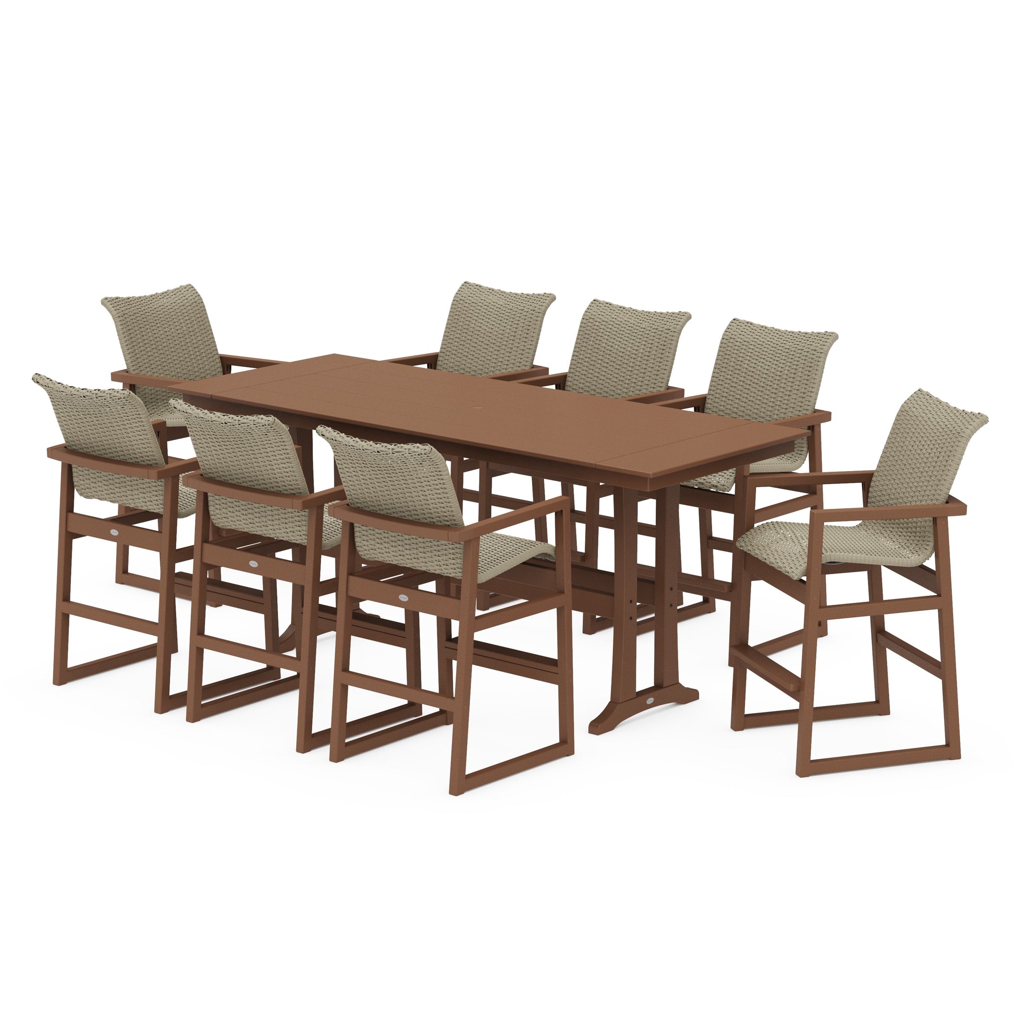 EDGE Woven 9-Piece Farmhouse Bar Set with Trestle Legs