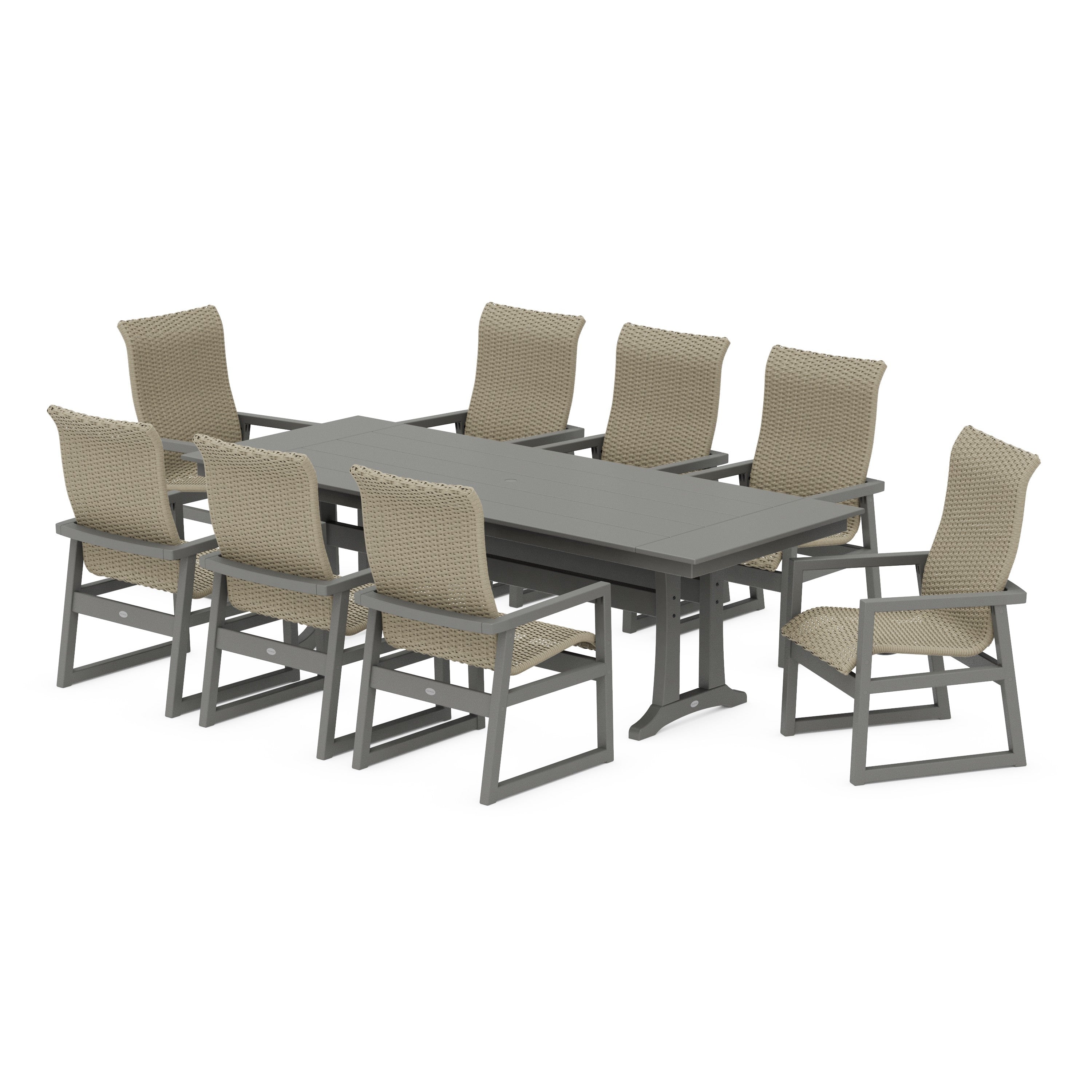 EDGE Woven Highback 9-Piece Farmhouse Dining Set with Trestle Legs