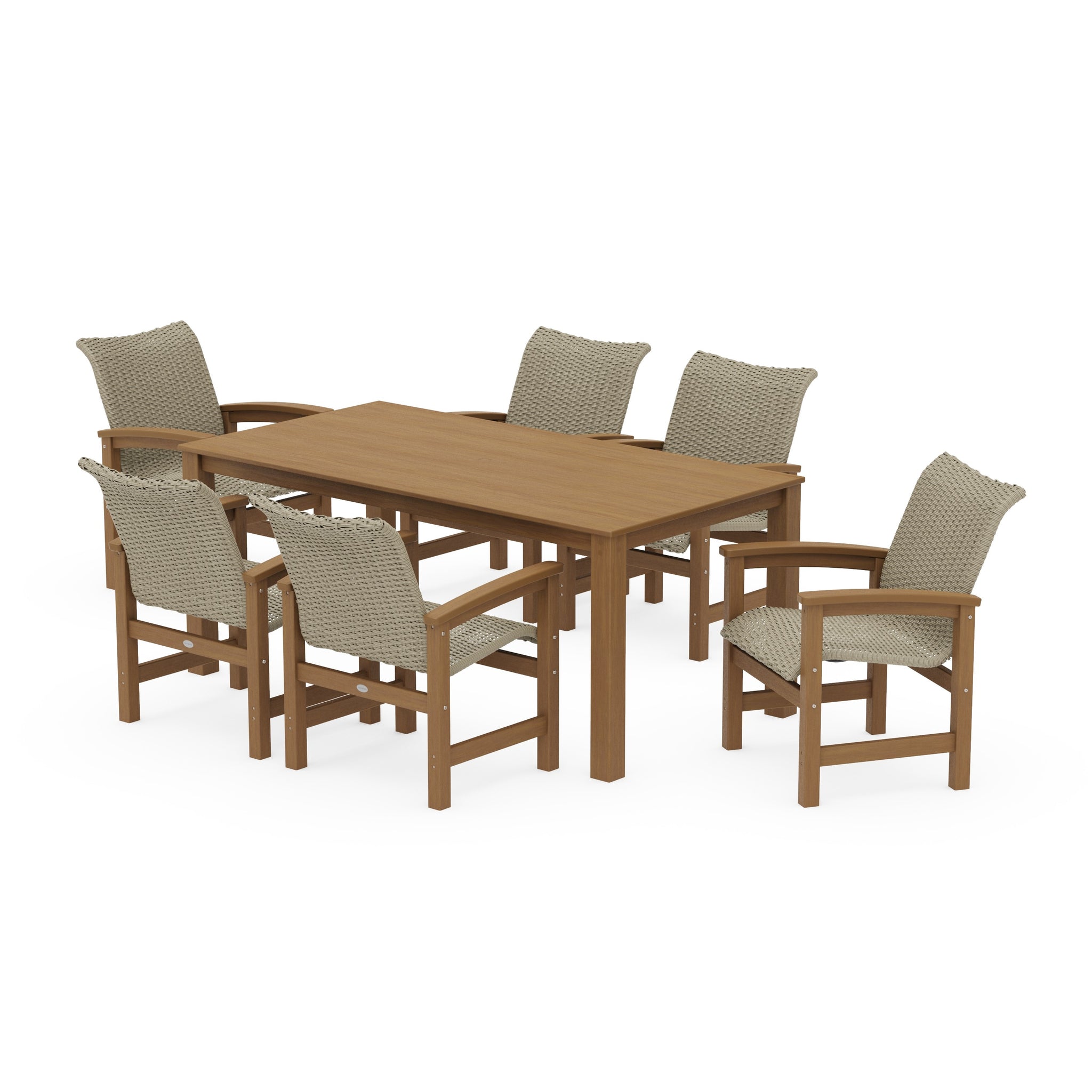 Coastal Woven Arm Chair 7-Piece Parsons Dining Set