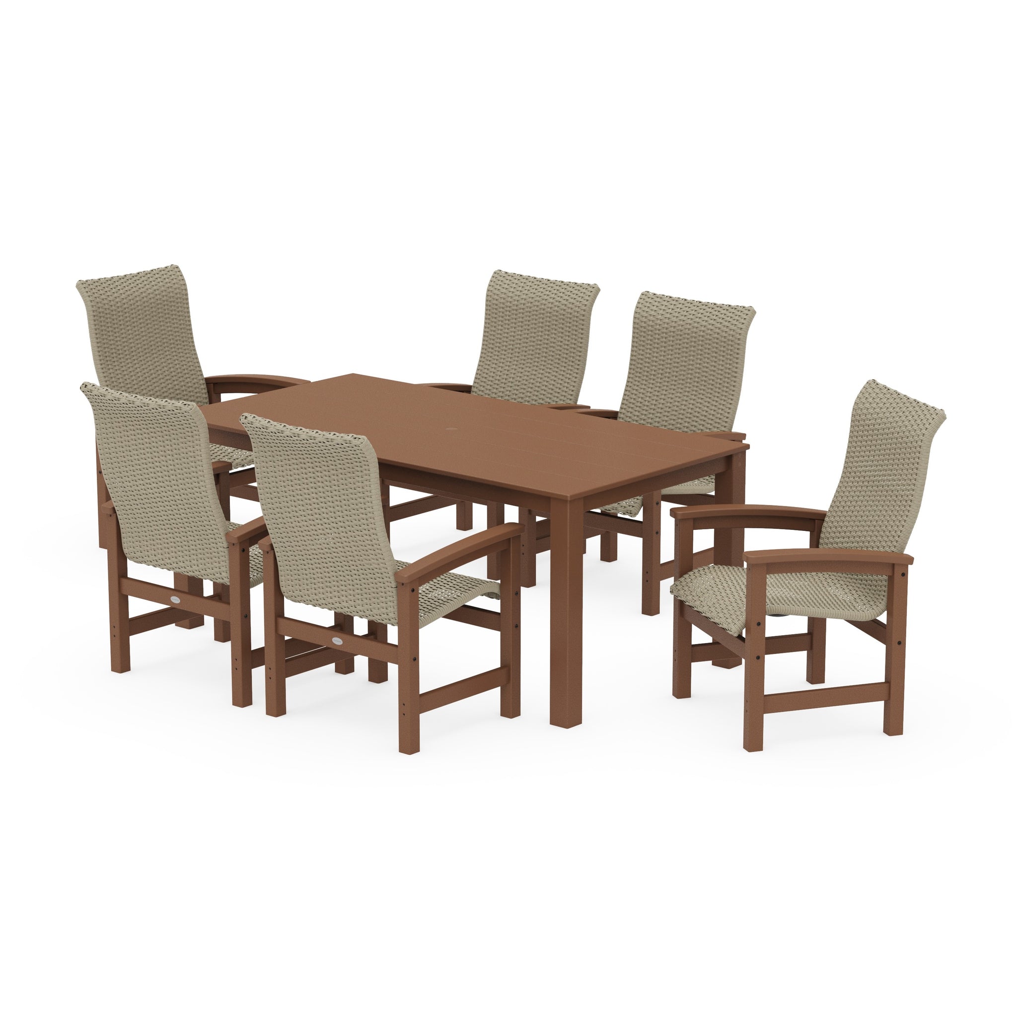 Coastal Woven High-Back Arm Chair 7-Piece Parsons Dining Set