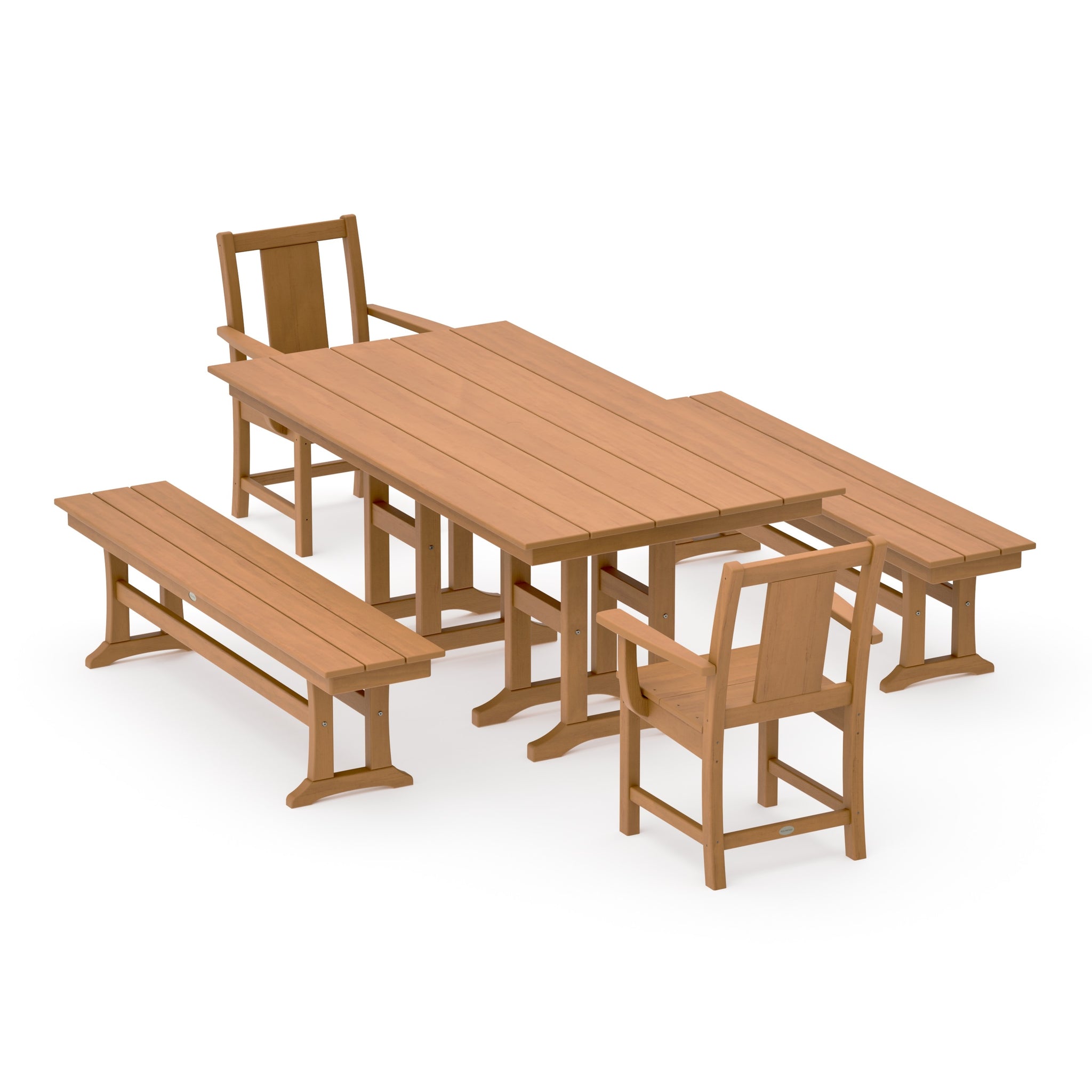 Prairie 5-Piece Farmhouse Dining Set with Benches