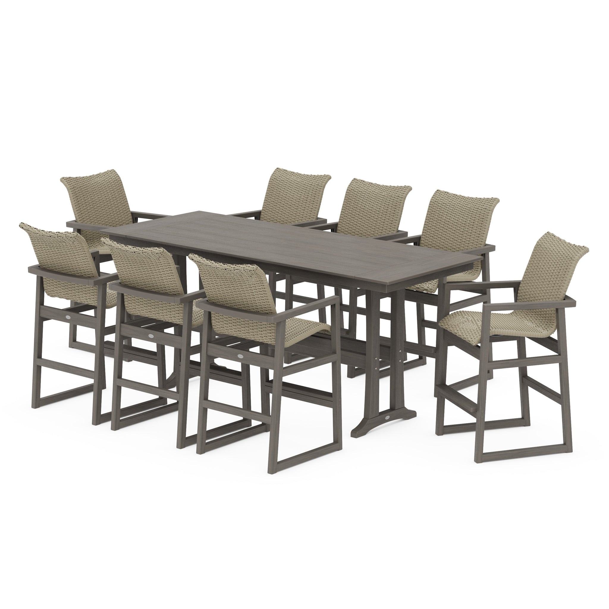 EDGE Woven 9-Piece Farmhouse Bar Set with Trestle Legs