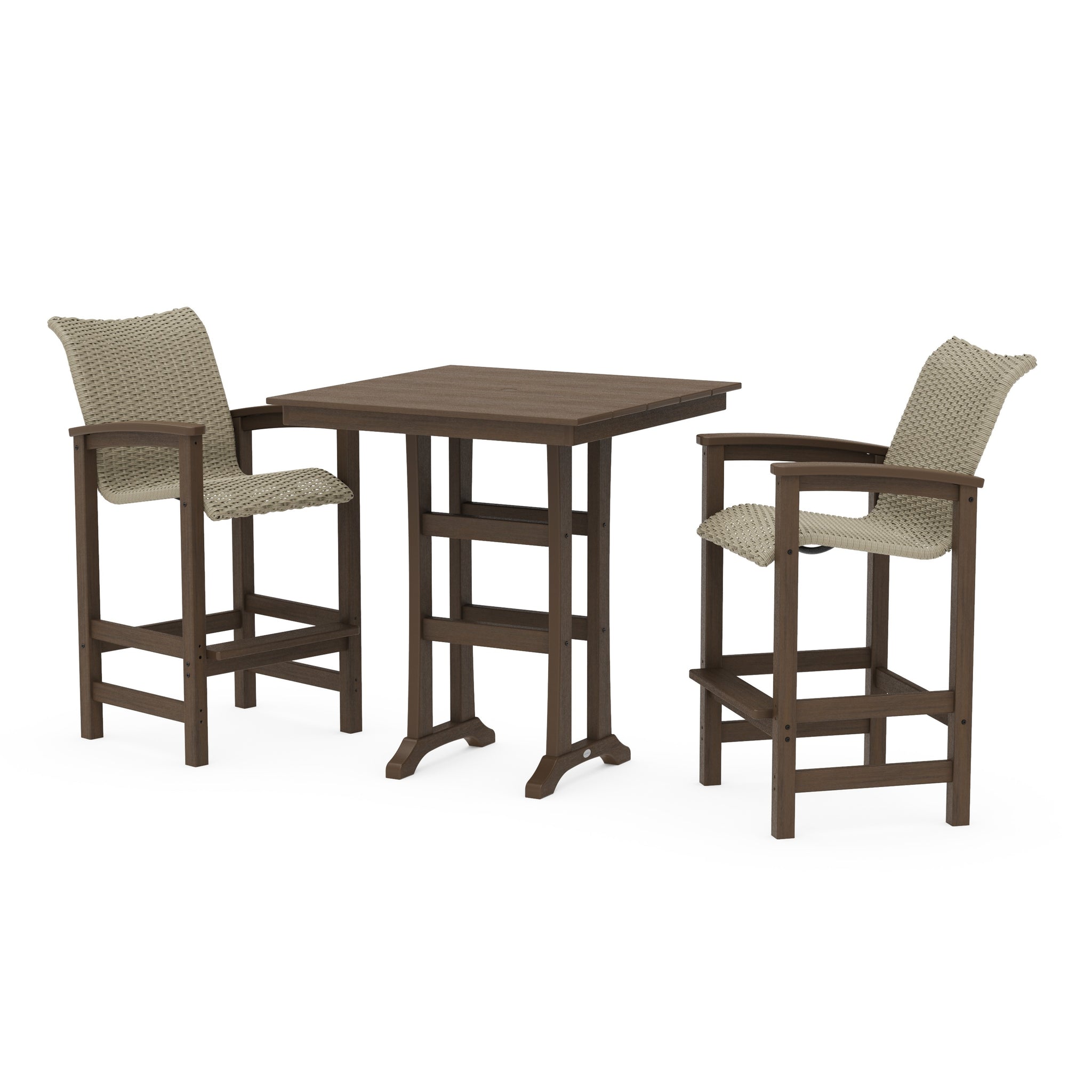 Coastal Woven 3-Piece Farmhouse Bar Set with Trestle Legs