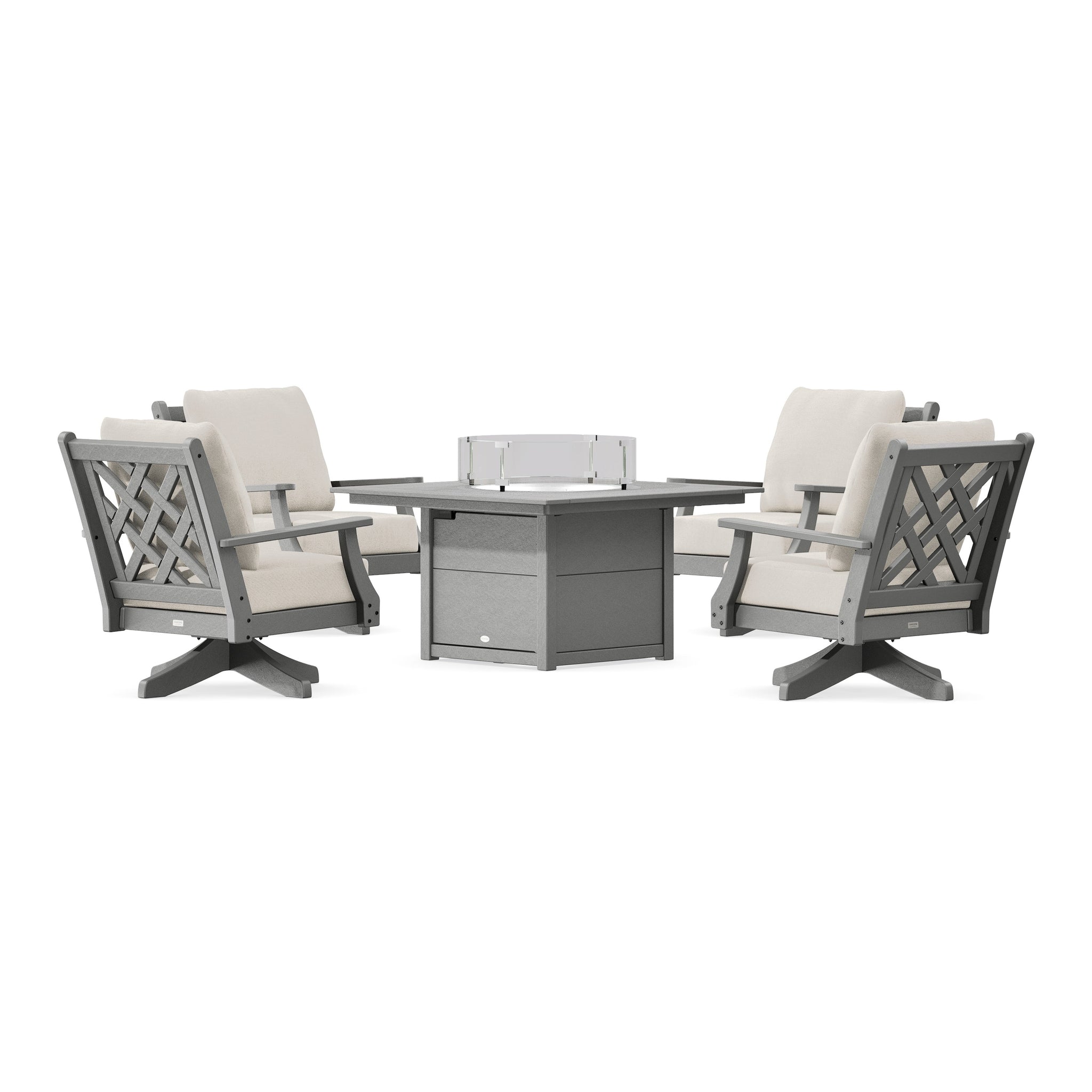 Wovendale 5-Piece Deep Seating Swivel Conversation Set with Fire Pit Table