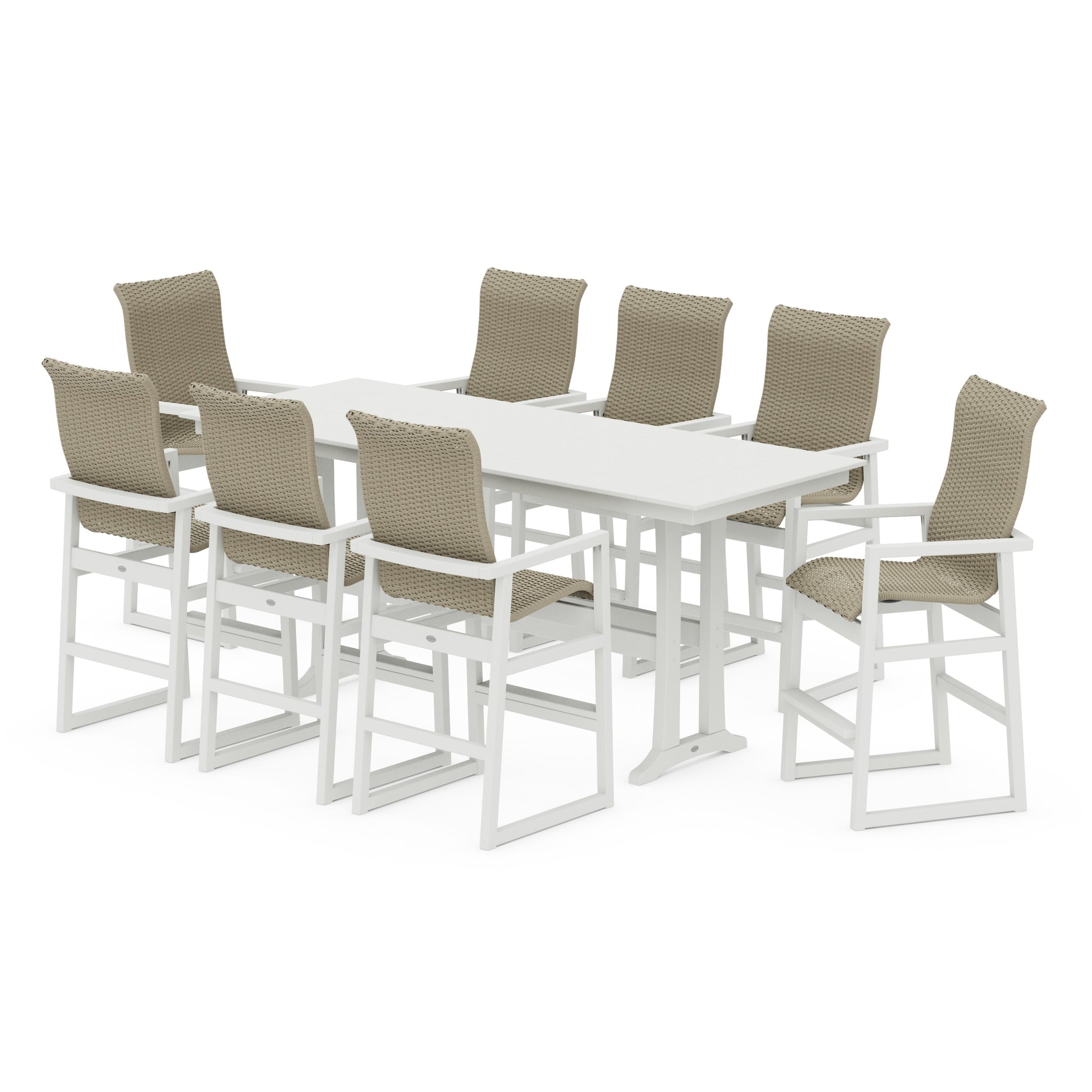 EDGE Woven Highback 9-Piece Farmhouse Bar Set with Trestle Legs