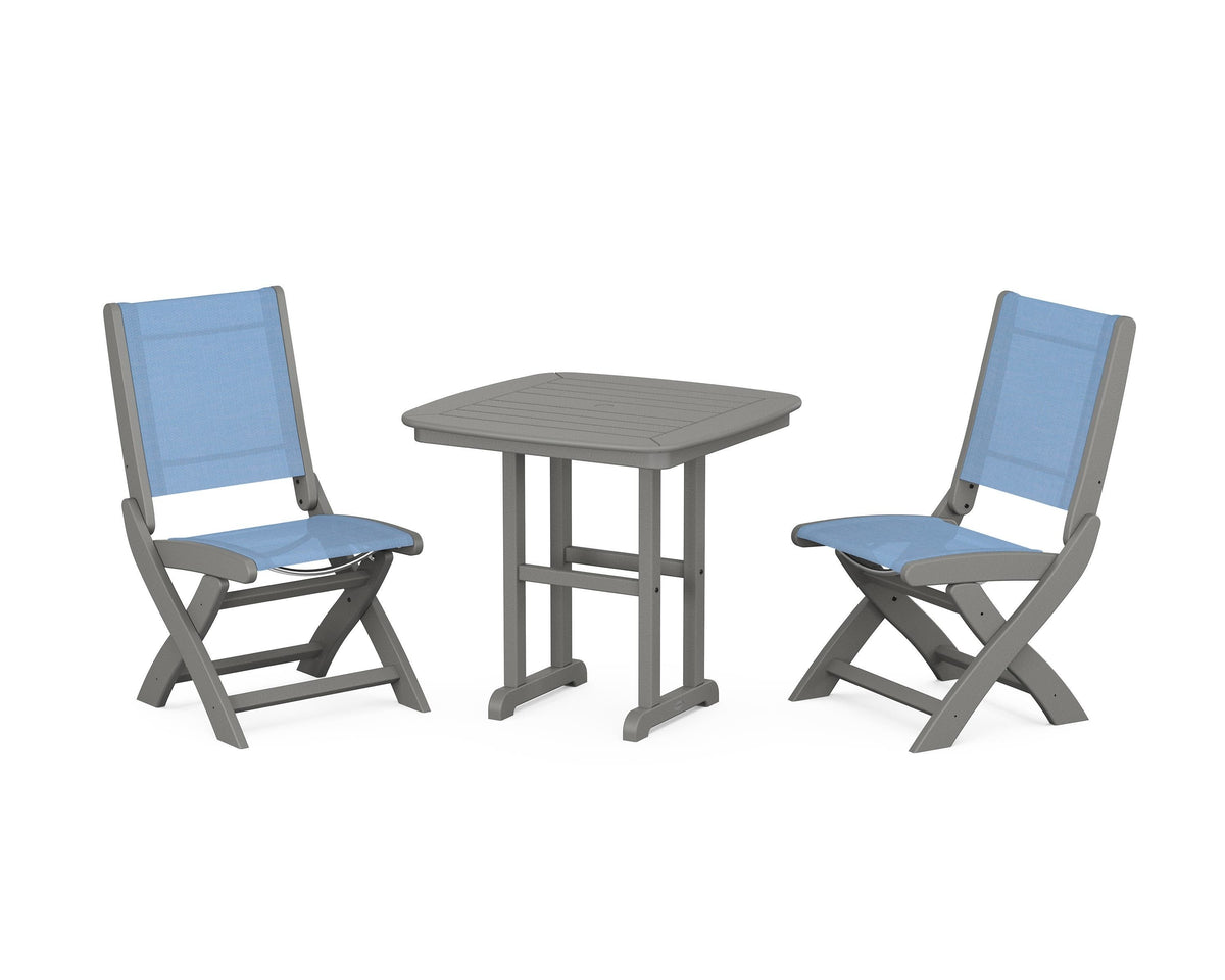 Coastal Folding Side Chair 3-Piece Dining Set