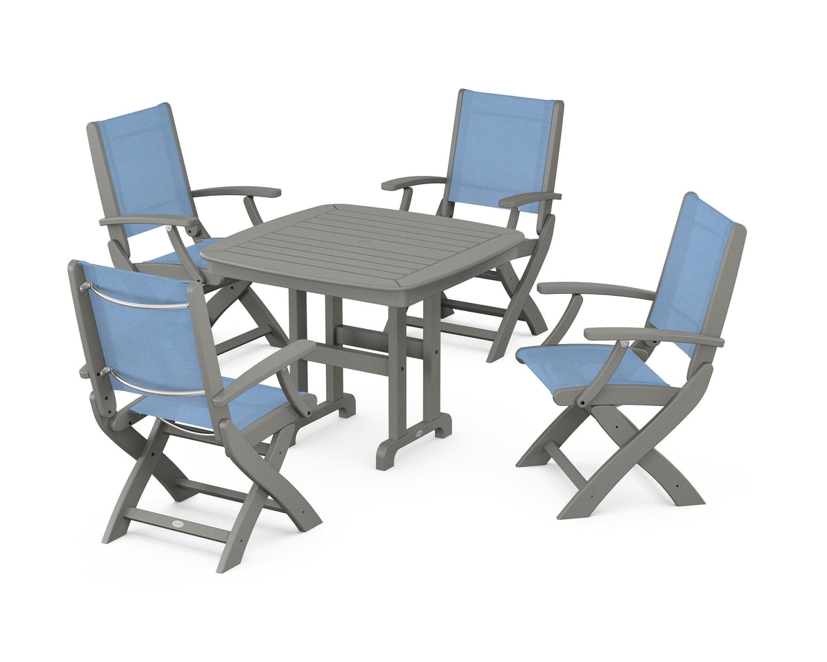 Coastal Folding Chair 5-Piece Dining Set
