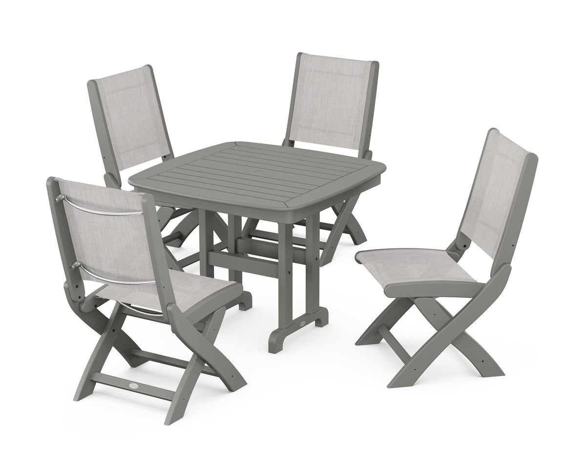 Coastal Folding Side Chair 5-Piece Dining Set