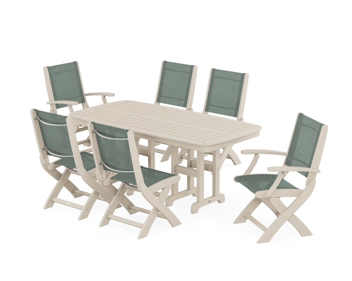 Coastal Folding Chair 7-Piece Dining Set