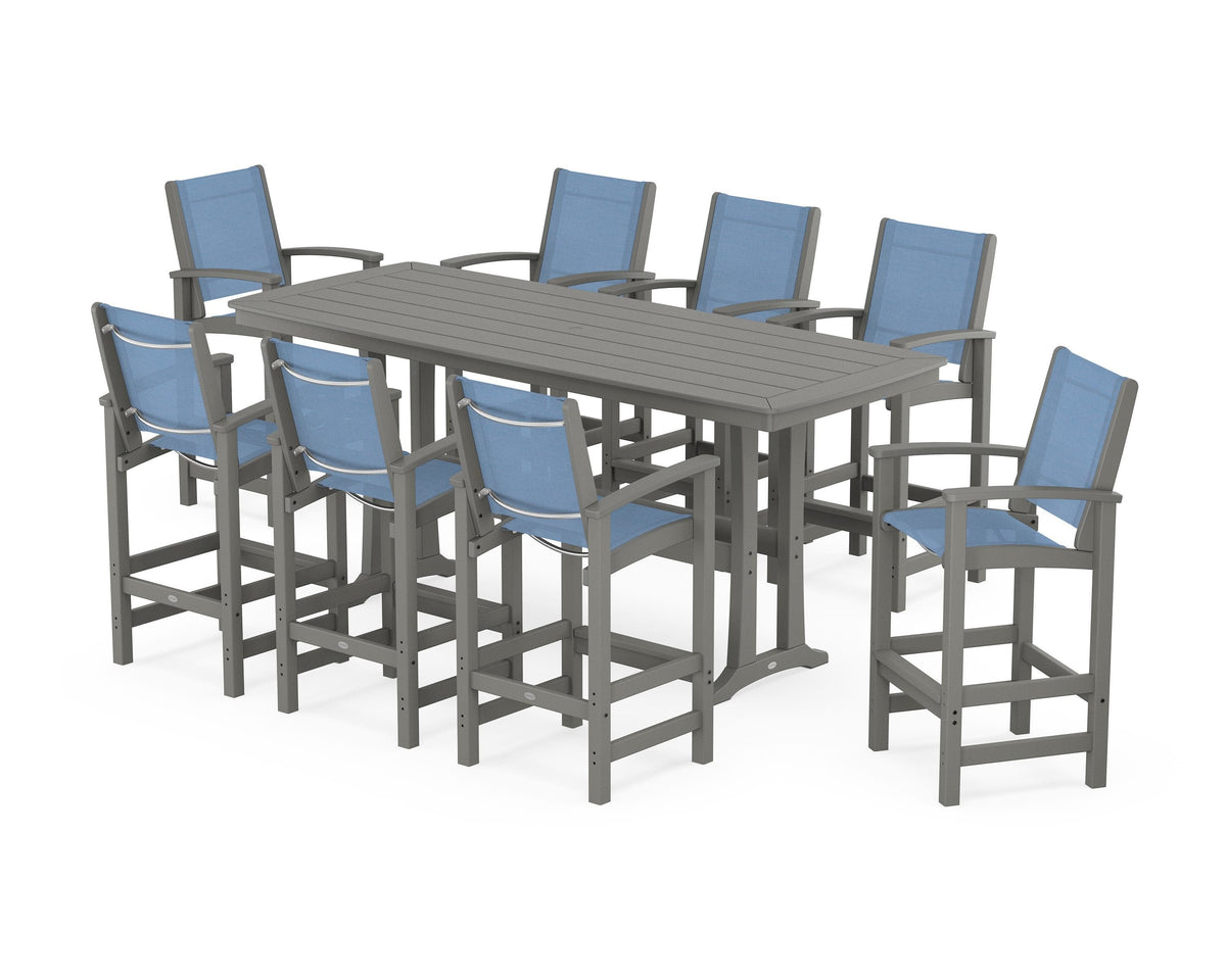 Coastal 9-Piece Bar Set with Trestle Legs