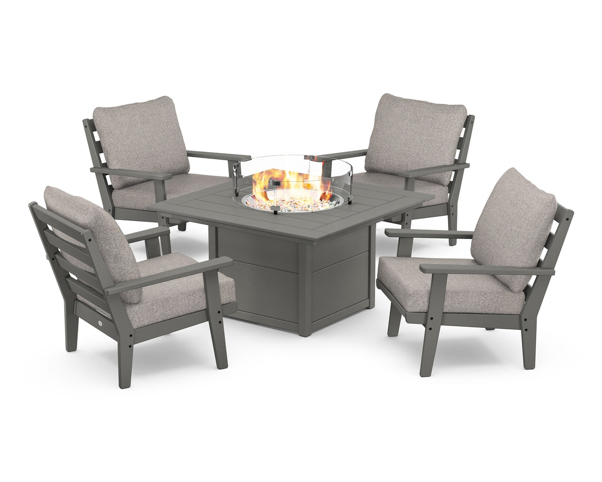 Grant Park 5-Piece Deep Seating Conversation Set with Fire Pit Table