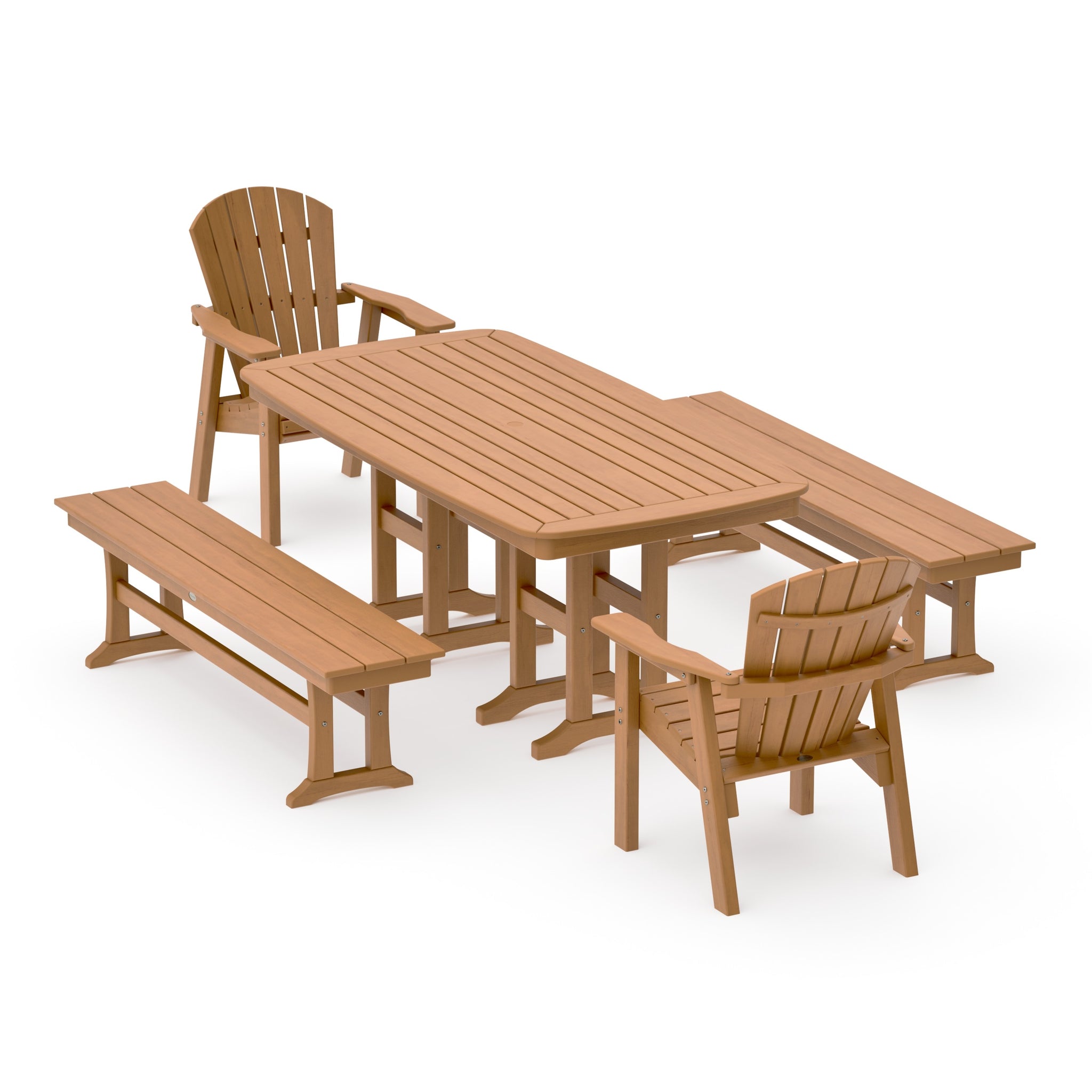 Seashell 5-Piece Dining Set with Benches