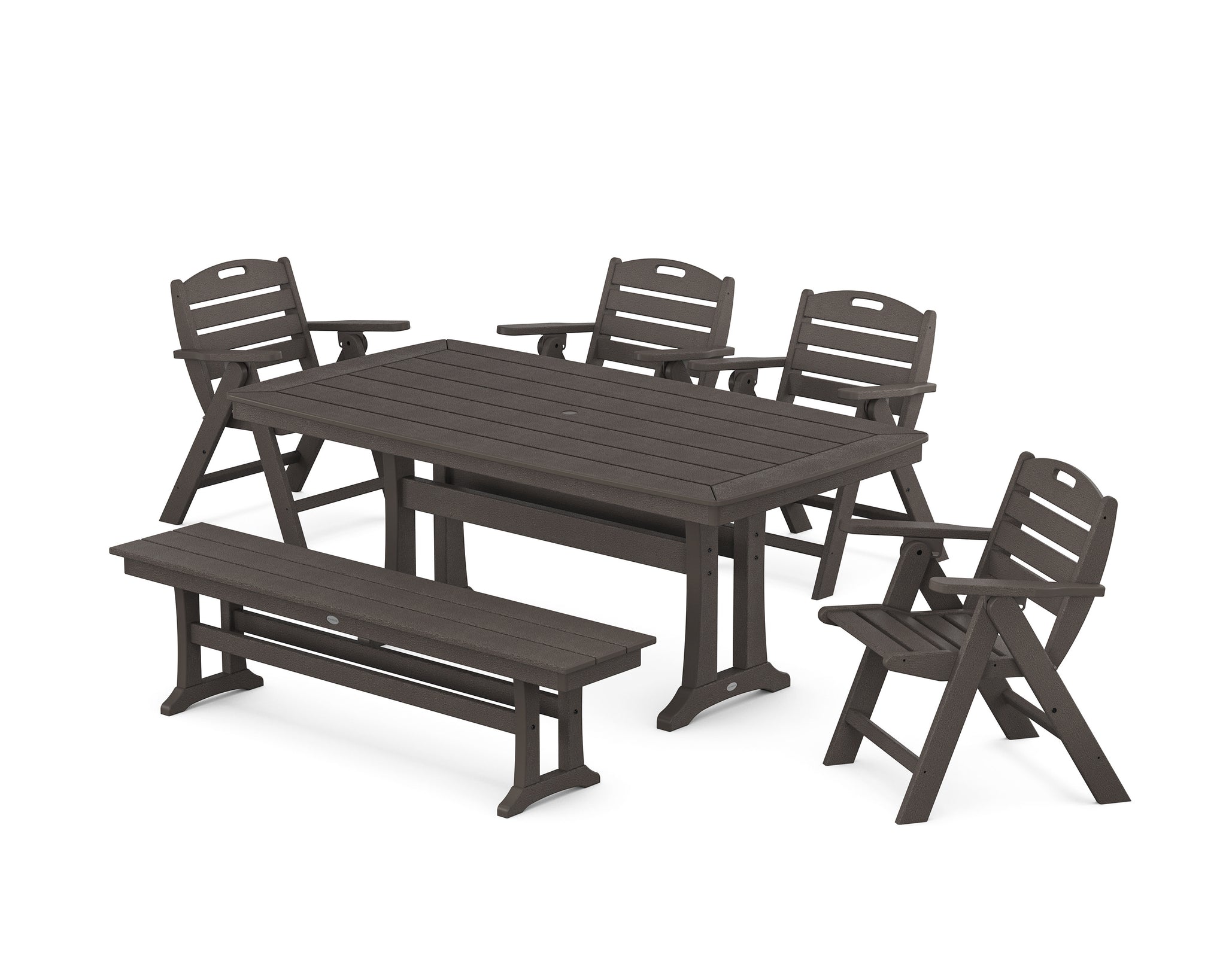 Nautical Lowback 6-Piece Dining Set with Trestle Legs and Bench